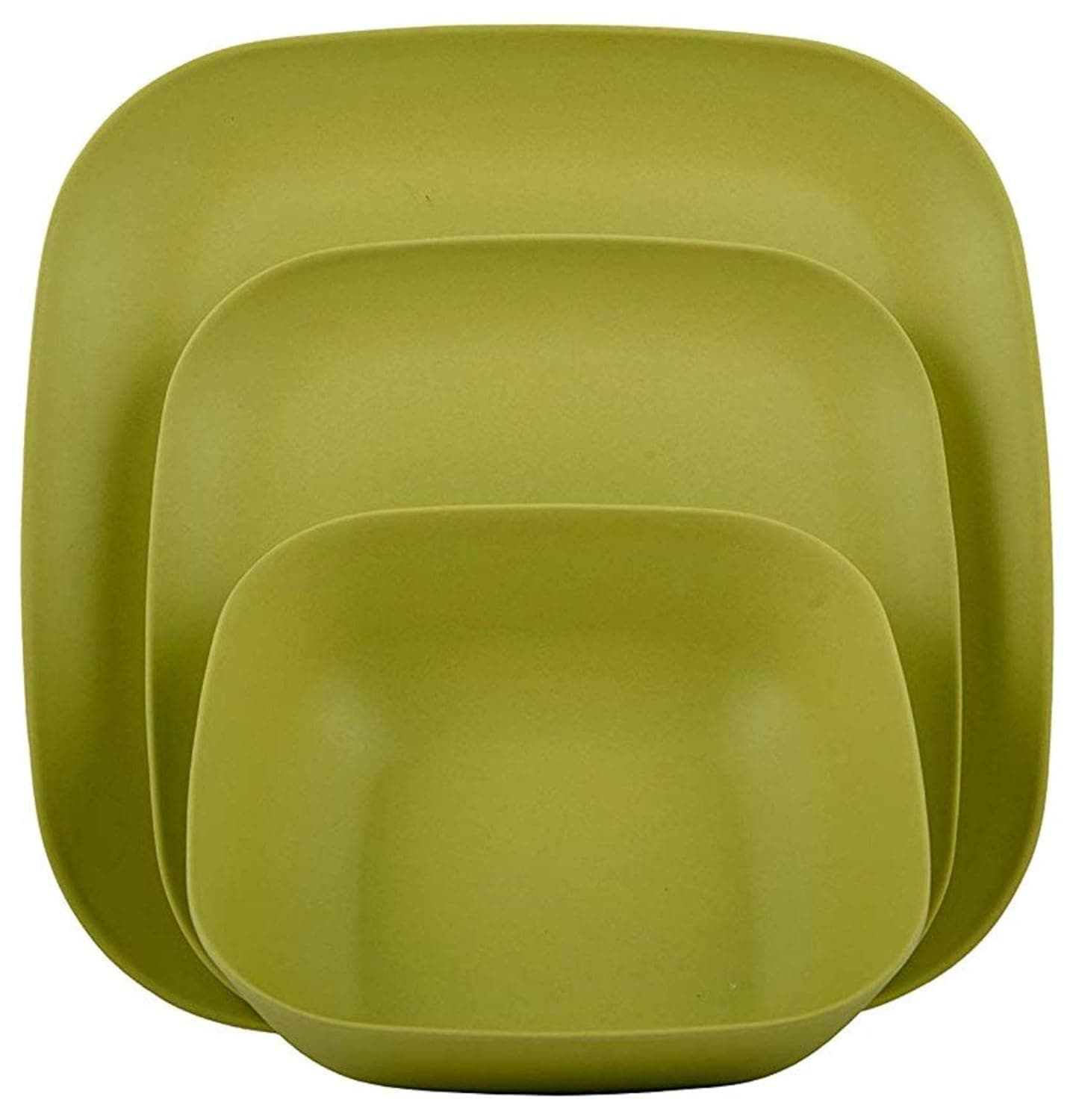 Melange 12-Piece Bamboo Dinnerware Set (Squares Collection) | Shatter-Proof and Chip-Resistant Bamboo Plates and Bowls | Color: Lime Green | Dinner Plate, Salad Plate & Soup Bowl (4 Each)