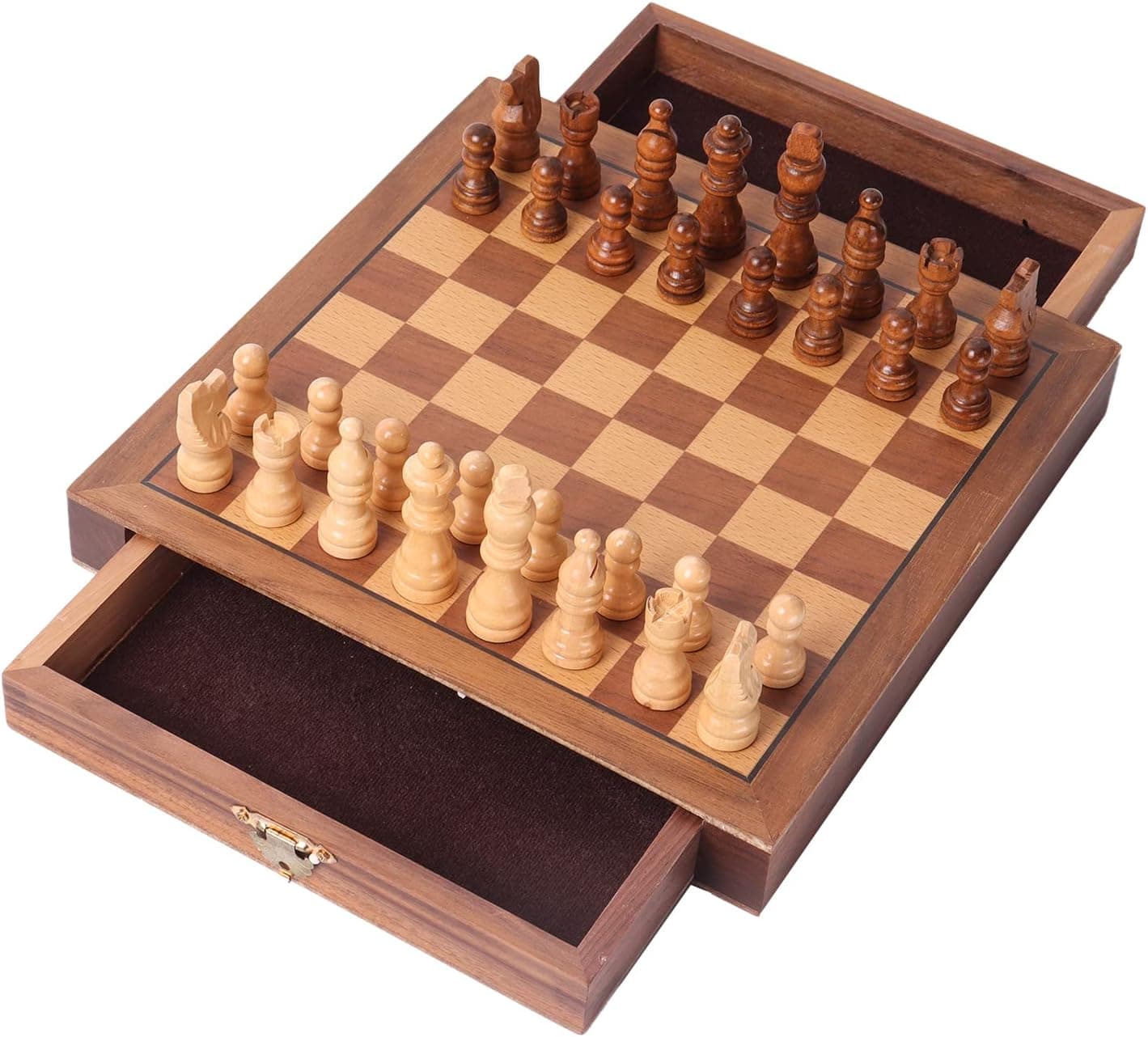 GSE 10" Magnetic Chess Set, Wooden Chess Board Game Set with Drawers, Classic Portable Travel Chess Set with Magnetic Chess Pieces for Kids & Adults