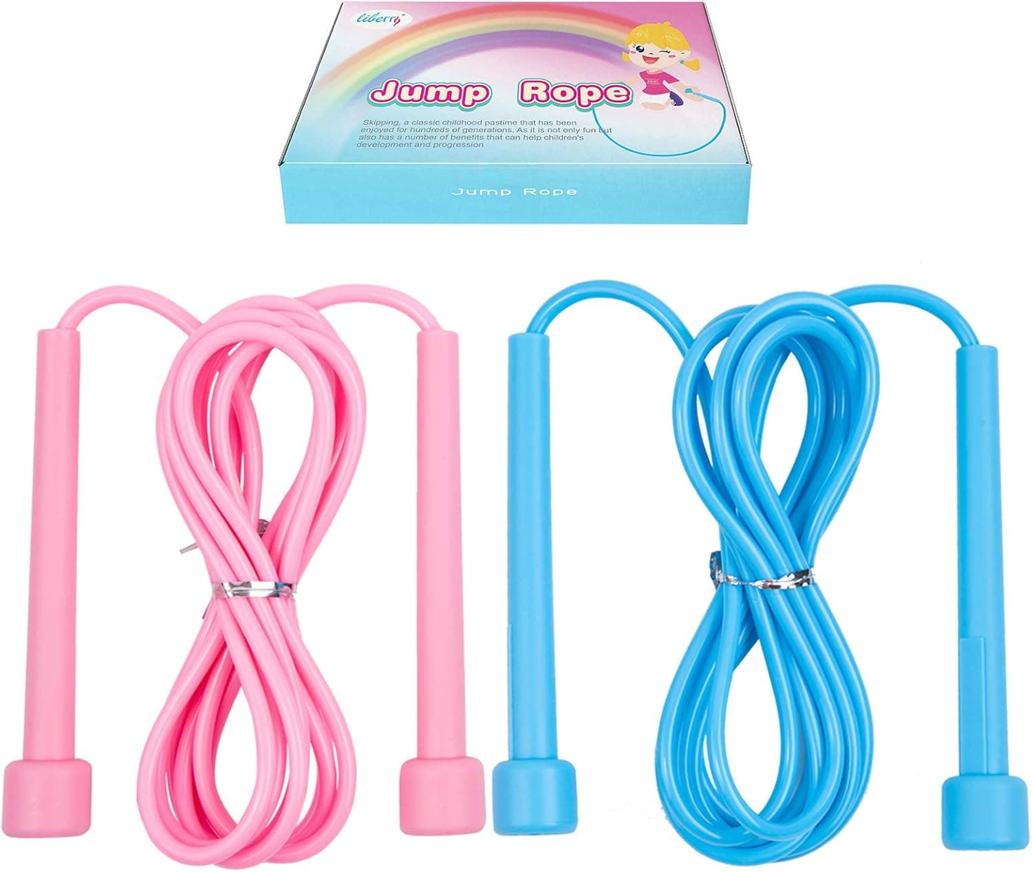 Kids Jump Ropes, Adjustable & Lightweight Skipping Rope for Boys& Girls, Preschooler, School-Aged Child, Pack of 2 Jumping Ropes（Pink & Blue）