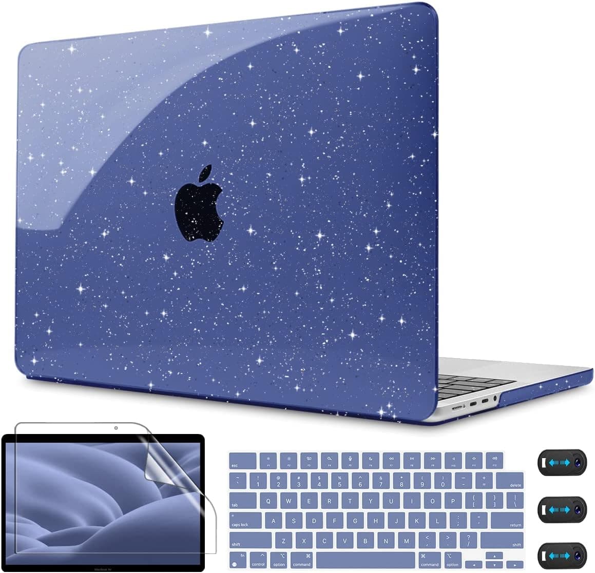 CISSOOK Navy Blue Sparkly Glitter Case for MacBook Pro 14 Inch A2242 A2779, Plastic Bling Star Hard Shell Case with Keyboard Cover Webcam for MacBook Pro 14 M1 M2 Chip 2021 2023
