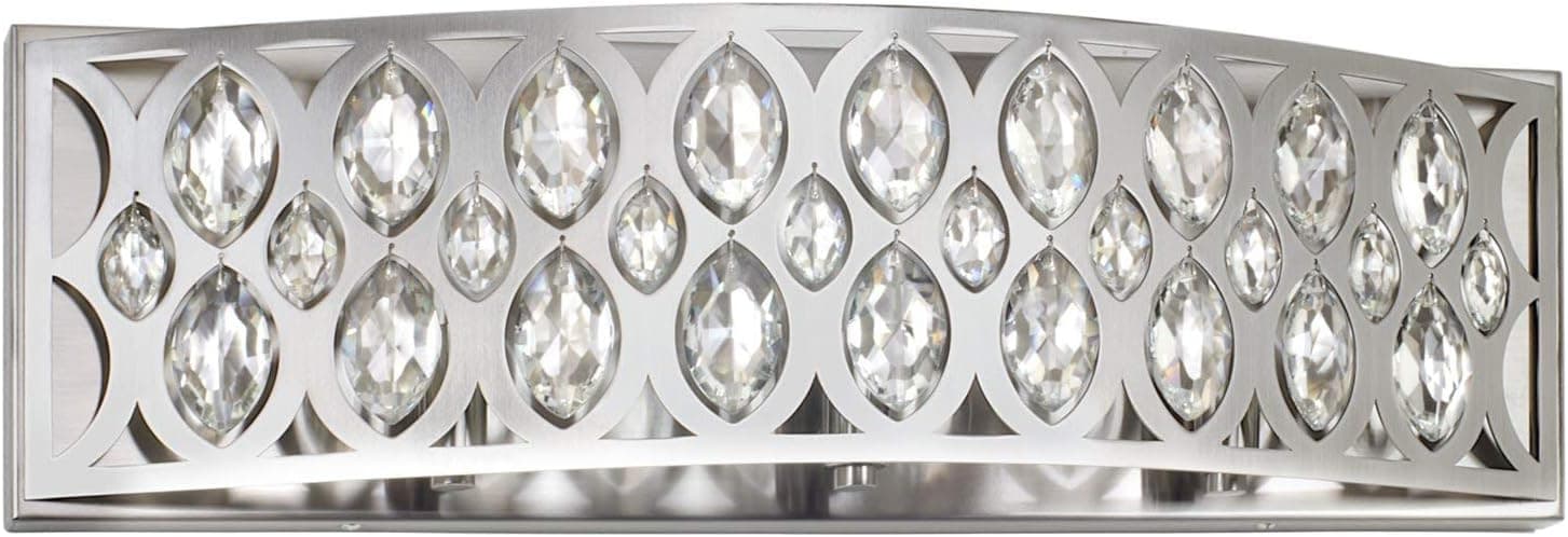 Kira Home Josephine 24" Modern Chic Bathroom/Vanity Light + Shiny Hanging Crystals, Curved Metal Frame, Brushed Nickel Finish