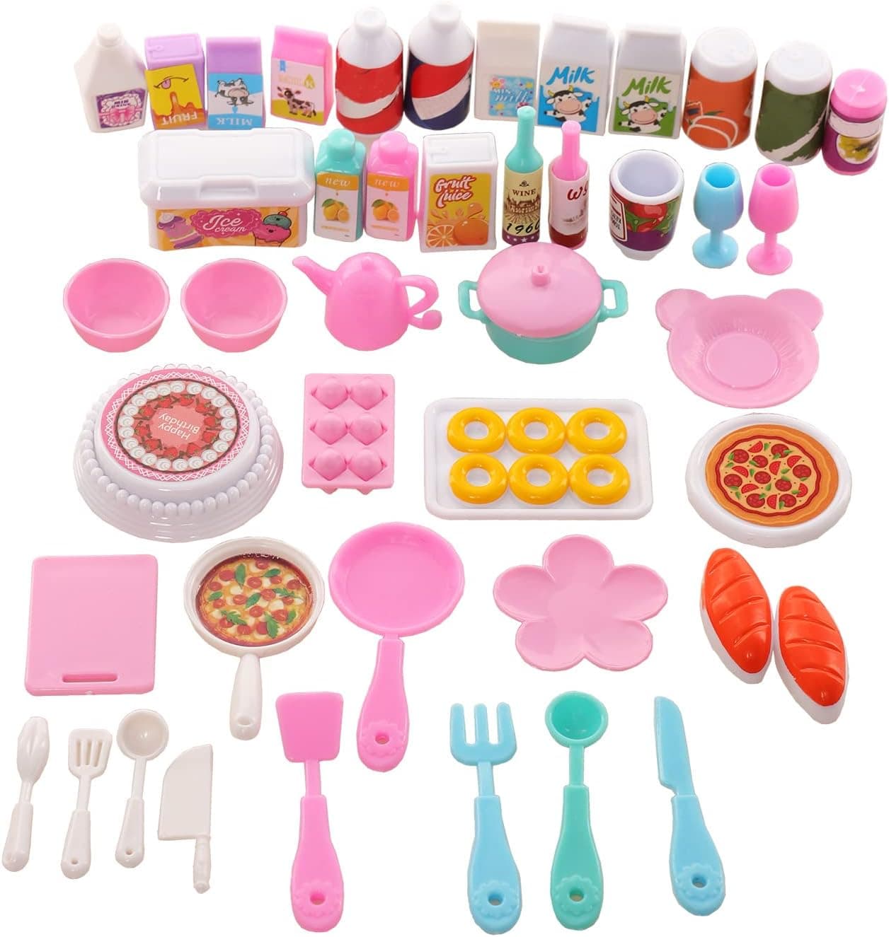 Miunana 43 pcs Collectible Set of Adorable Doll Food Tableware for Dollhouse Kitchen Set Mini Dollhouse Food Set for Dollhouse Game Party Toys