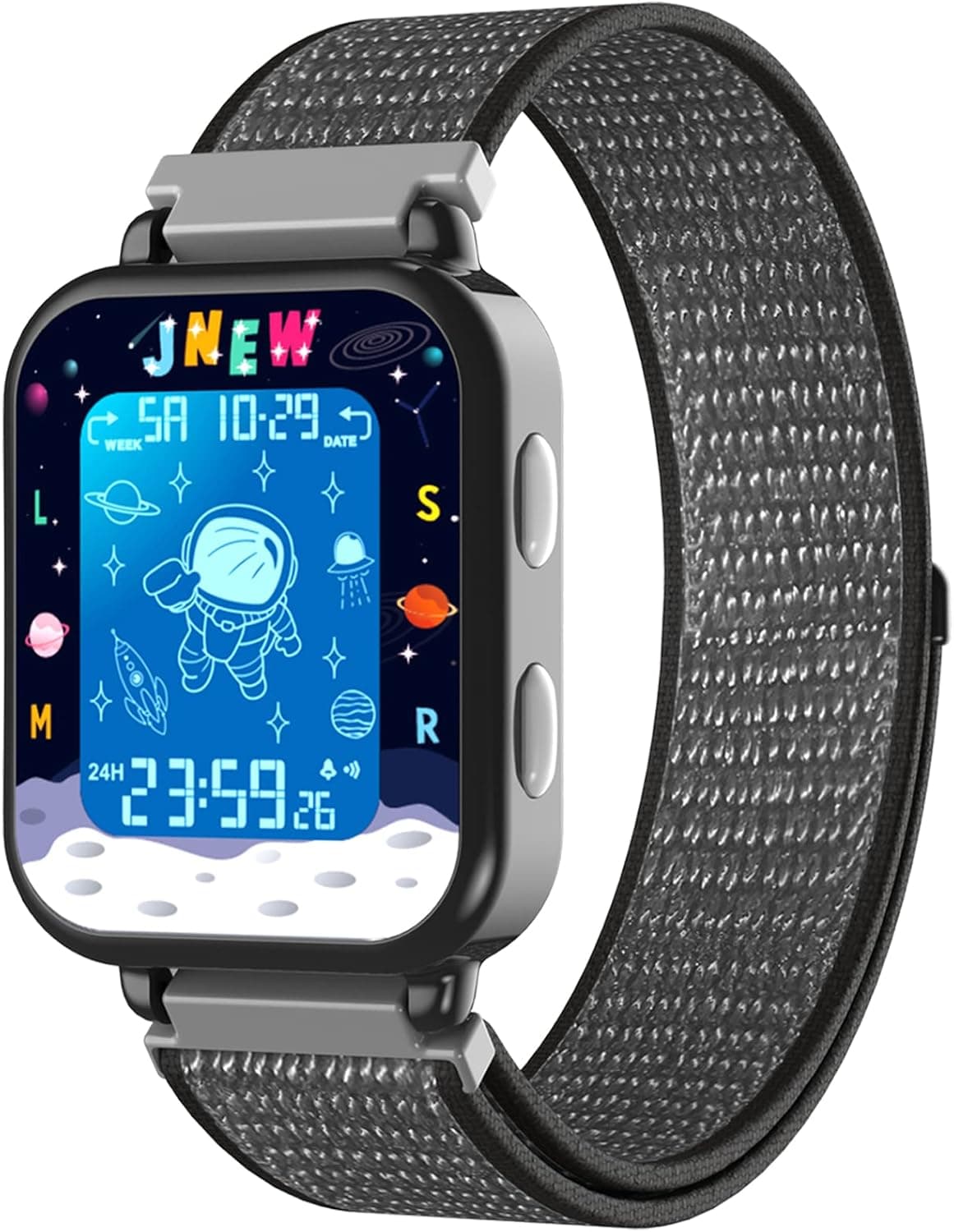 Venhoo Kids Digital Watch with Moving Dial Outdoor Sport Woven Nylon Strap 7 Colorful LED Electrical Toddler Wrist Watches with Alarm Luminous Stopwatch for 5-12 Ages Little Girls Boys