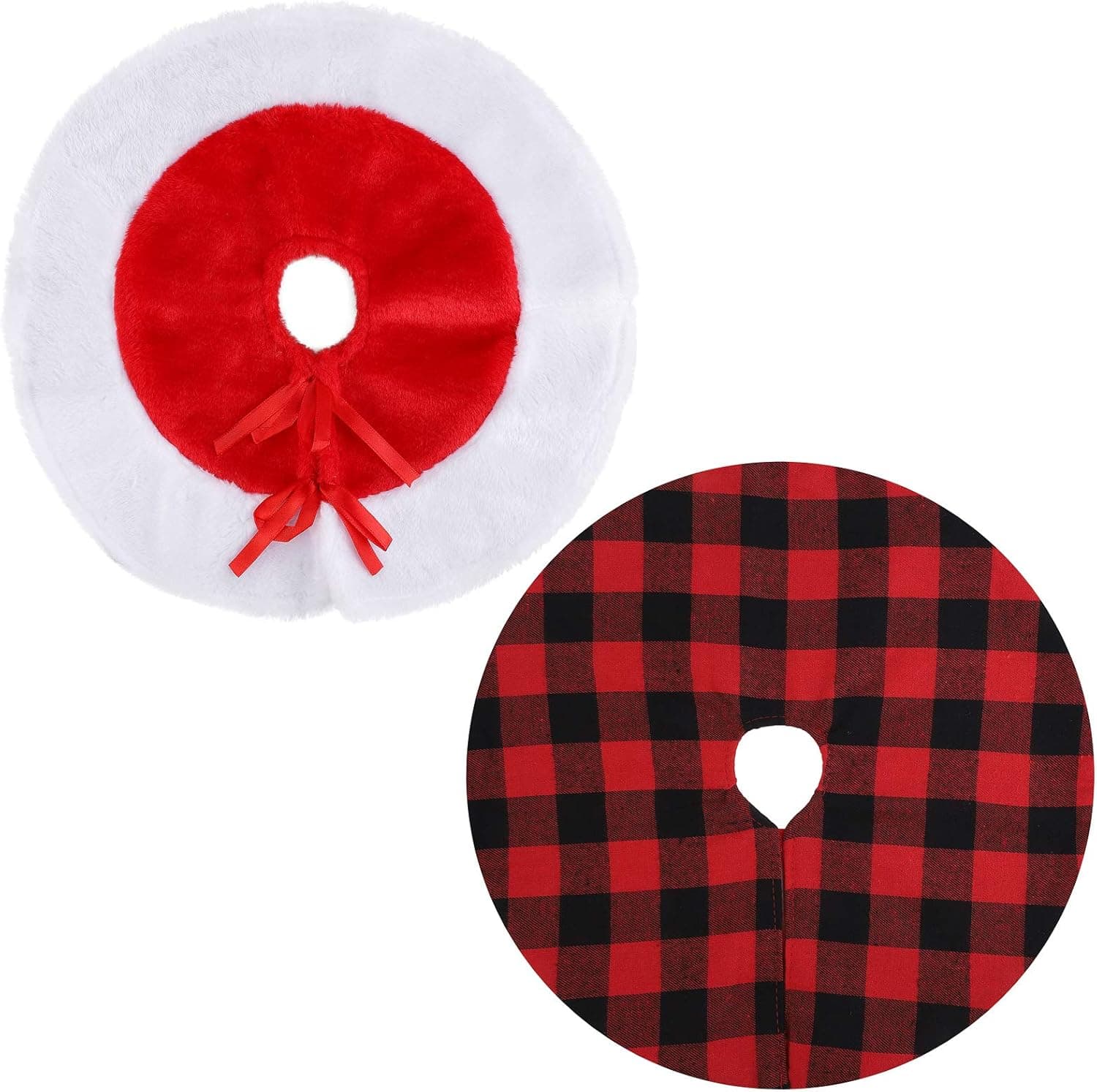 URATOT 2 Pack White and Red 15" Mini Christmas Tree Plush Skirt Christmas Tree Cute Skirt for Christmas Tree Decorations