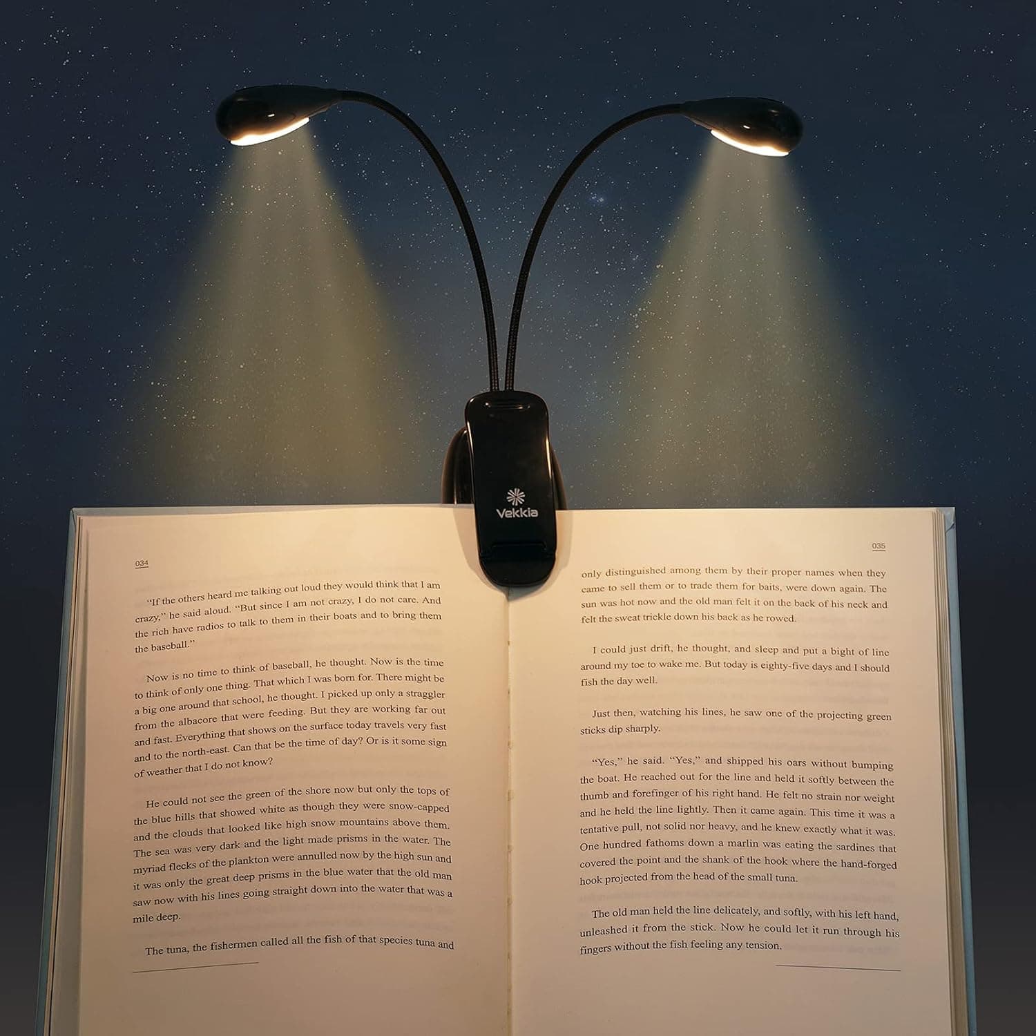 Vekkia Dual Heads Rechargeable Book Light for Reading at Night in Bed, Warm Reading Light with Clamp, 180° Adjustable Mini Clip on Light, Lightweight Eye Care Book Light Perfect for Readers