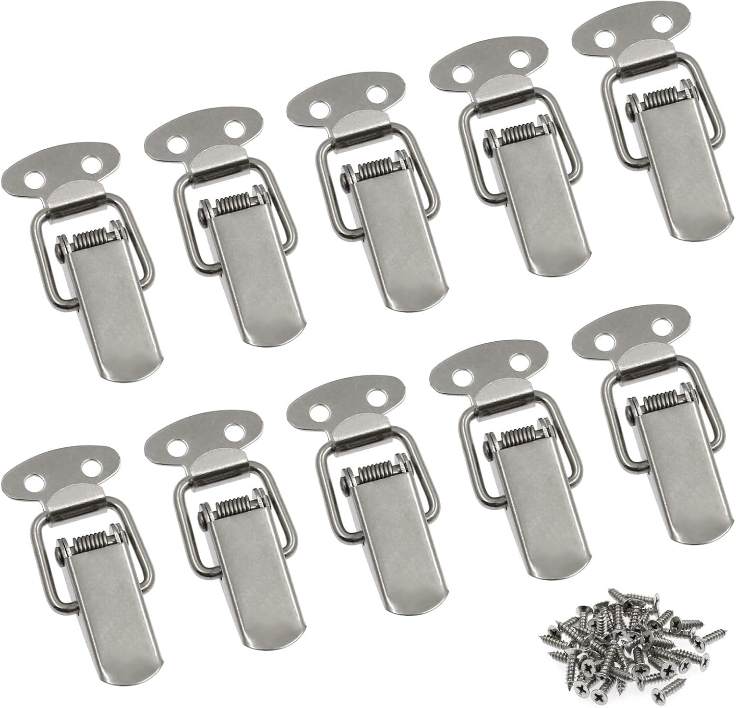 Zorfeter Small Stainless Steel Spring Loaded Toggle Lock Clasp Buckle Latch for Cabinet Boxes Suitcase with Mounting Screws, Pack of 10