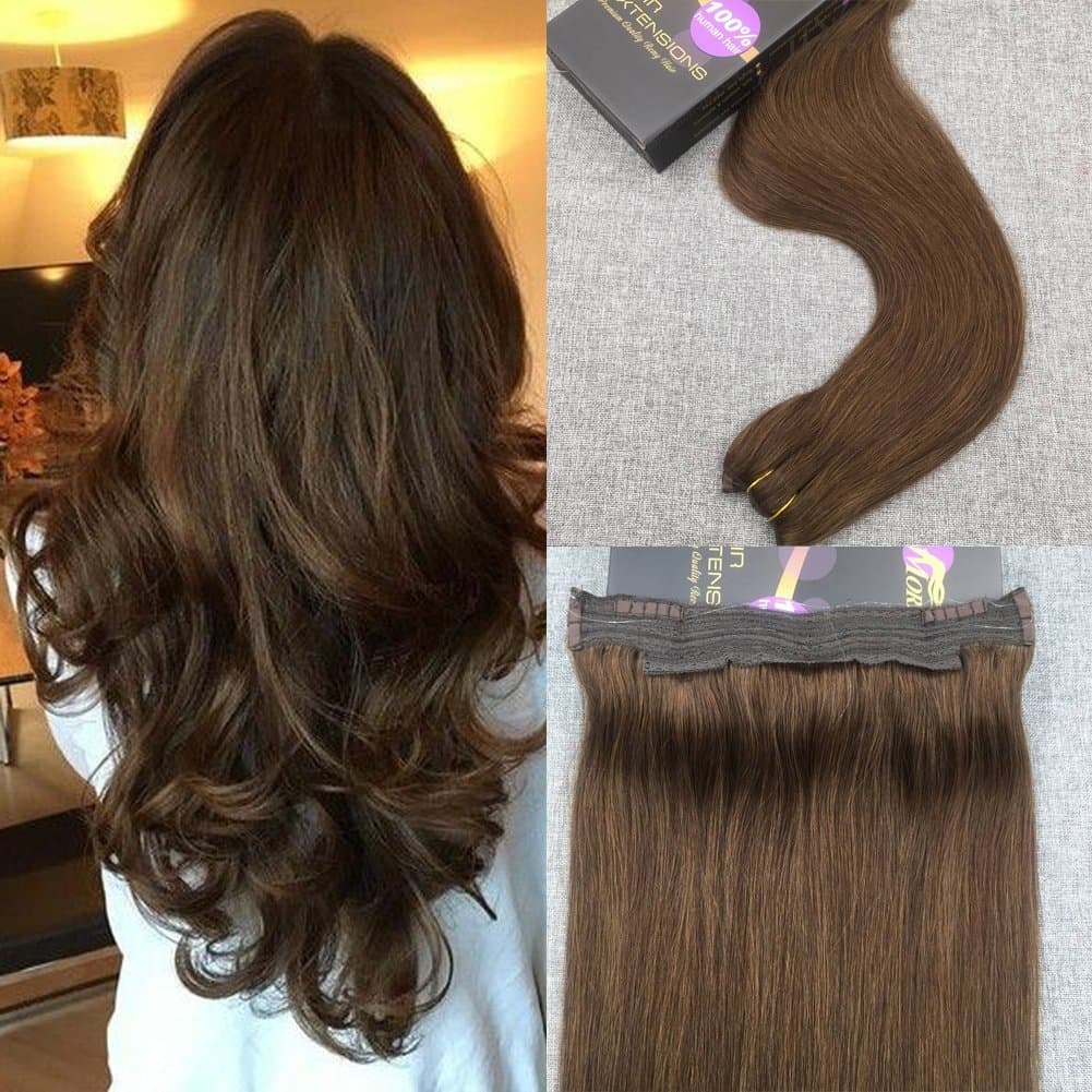 Halo Human Hair Extensions Invisible Halo Extensions 20 Inch 100 Grams Color Brown 4 Hair Extensions Wire Real Hair Hidden String Crown Hair Extensions