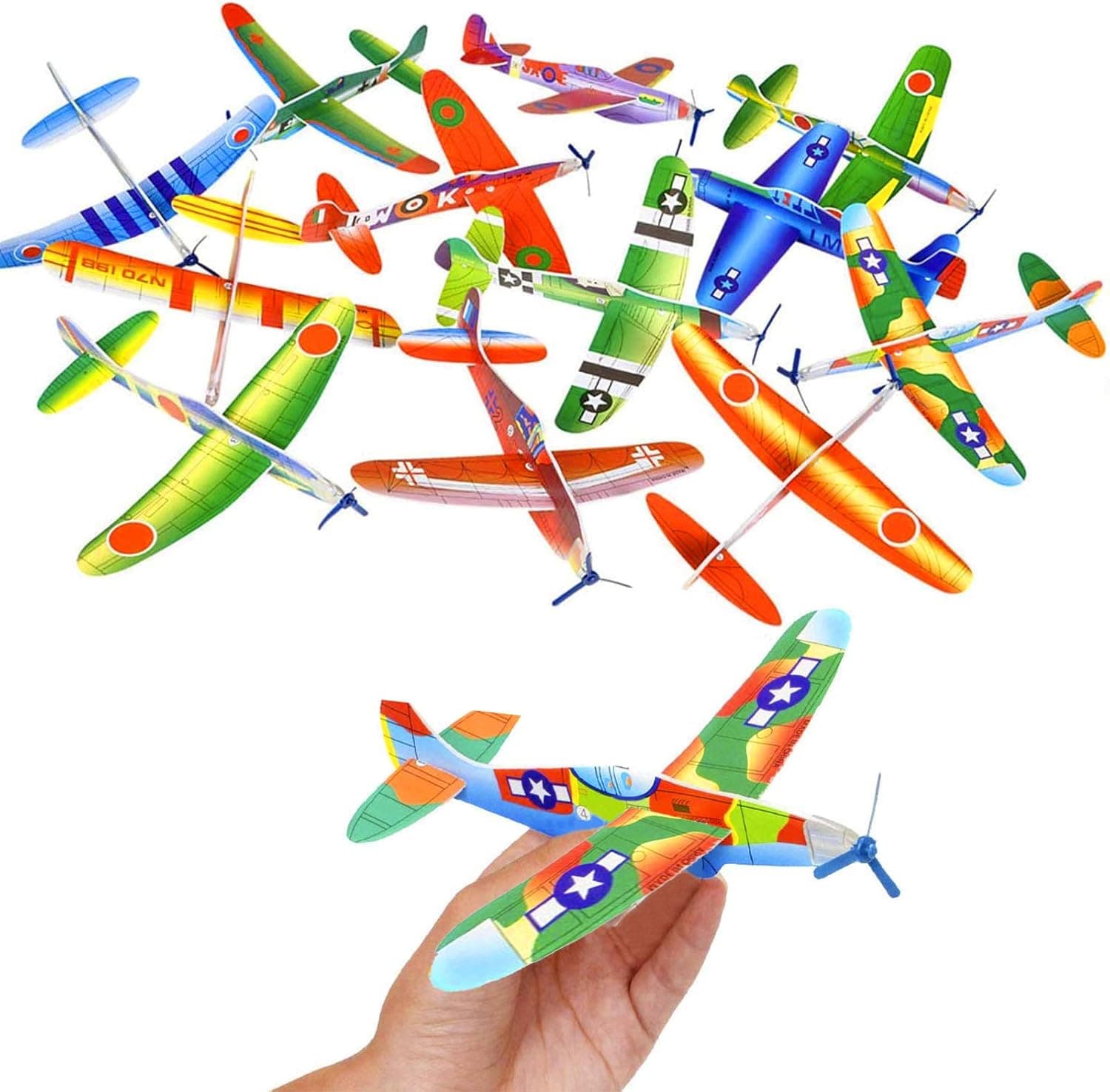 Kicko Flying Glider Plane - 48 Assorted Styrofoam Gliding Airplanes - Party Favors, Toys, Classroom Prizes - 8 Inches