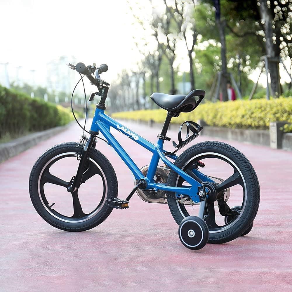 JOYMOR Kids Bicycles Ages 3+ Years, 16 Inch Kids Bike with Training Wheels, Handbrake and Rear Brake with Kickstand, LED Light, Pump Included