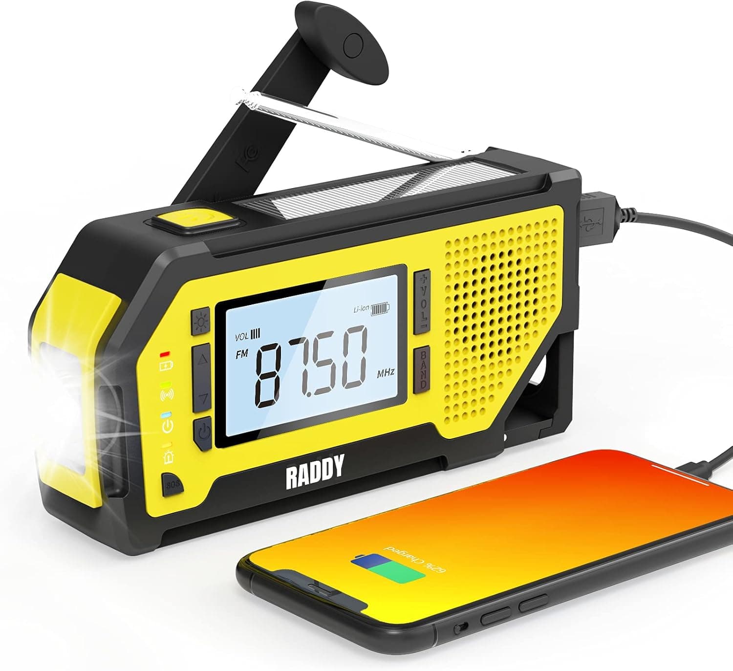 Raddy NW3 Emergency Radio with NOAA Weather Alert, Portable Replaceable Battery Operated Hand Crank Solar Powered Radio Phone Charger, w/Flashlight, SOS Alarm, for Power Outage, Survival Kit