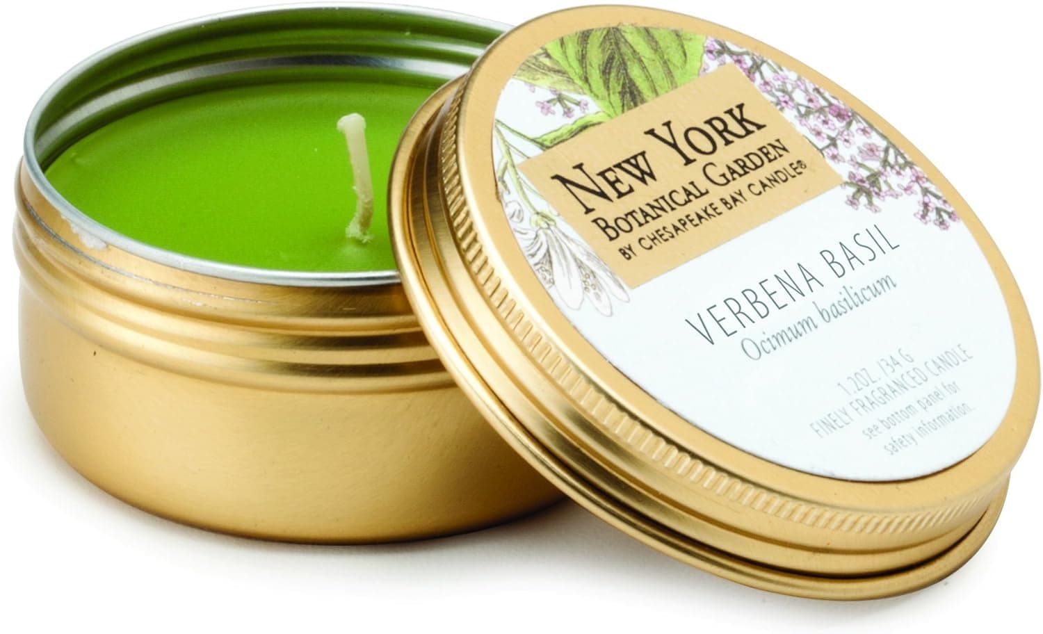 Chesapeake Bay Candle New York Botanical Garden Gold Travel Tin Single Wick Candle, Verbena Basil (Pack of 6)