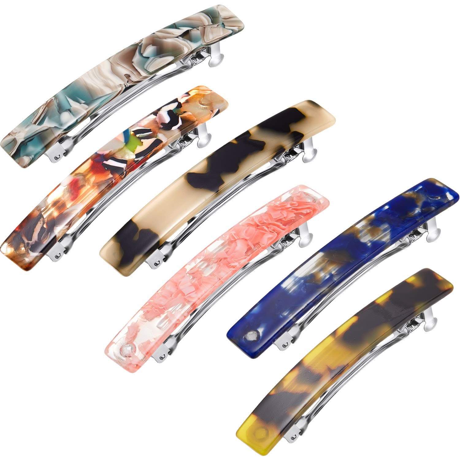 6 Pieces Tortoise Shell Hair Barrettes Medium French Snap Hair Barrettes Automatic Acetate Hair Clips Tortoise Rectangle Hair Clips for Women Girls Hair Accessories (Elegant Patterns)