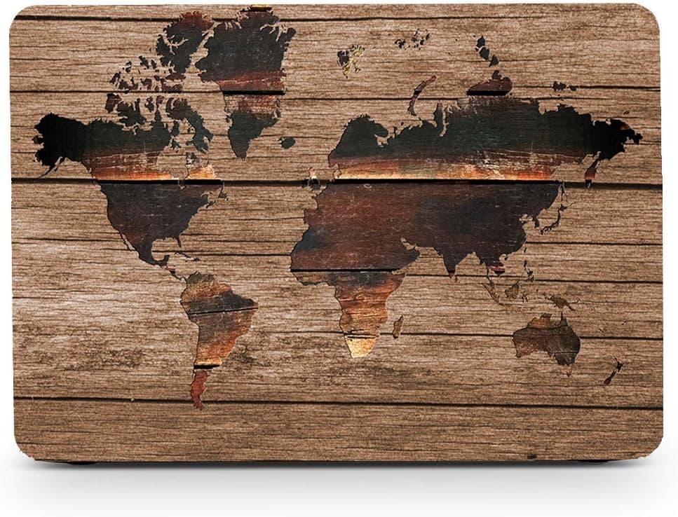 BIZCUSTOM Macbook Pro13 Touchid Case Wood Skin The World Map Pattern Painting Hard Rubberized Full Body Matte Cover (MacBook Pro 13 w./out Touchbar 2016) A1706 A1708