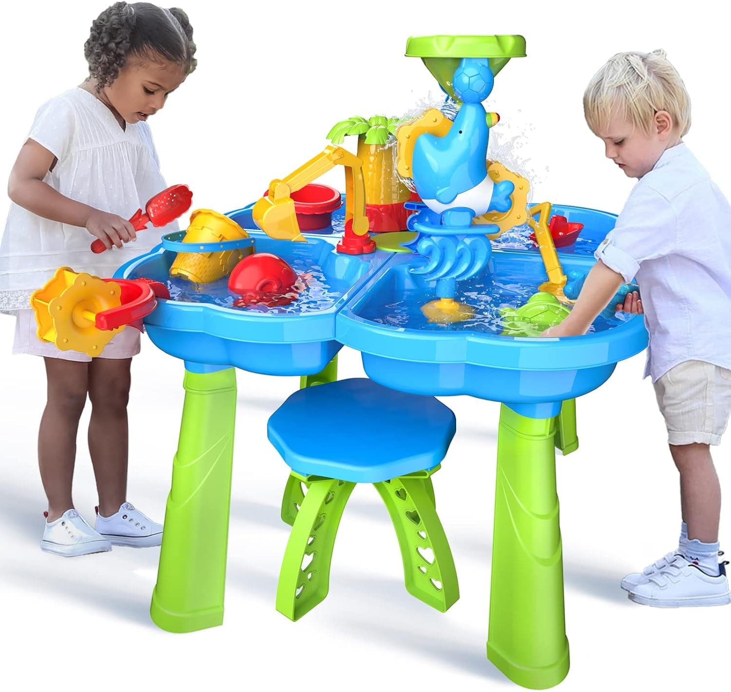 ConeWhale Sand Water Table for Toddlers, 4 in 1 Sand Table and Water Play Table, Kids Table Activity Sensory Play Table Beach Sand Water Toy for Outdoor Backyard for Toddlers Age 3-5