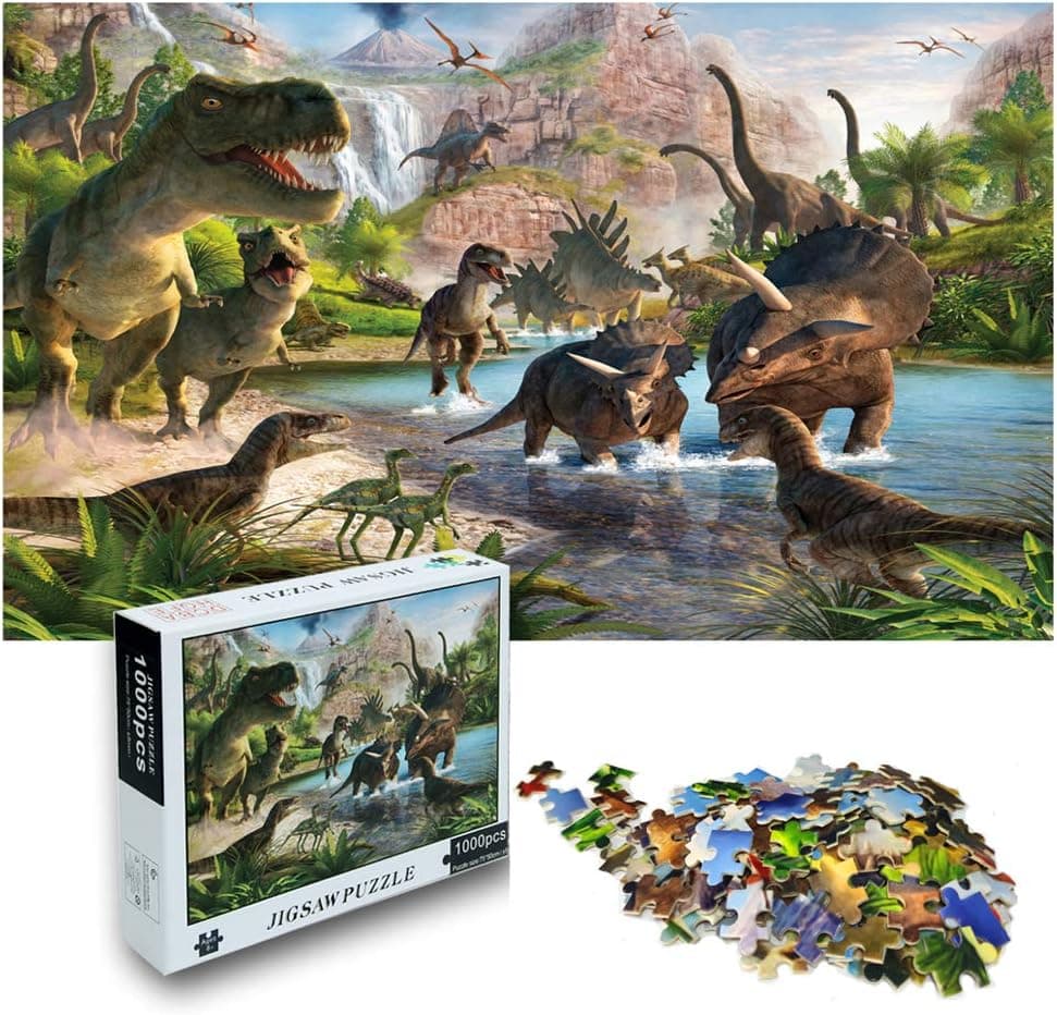 1000 Pieces Wooden Jigsaw Puzzle for Adults and Kids, Jurassic Dinosaur Puzzle Toy, Large Funny Family Entertainment Game, Friend Best Gift for Holiday