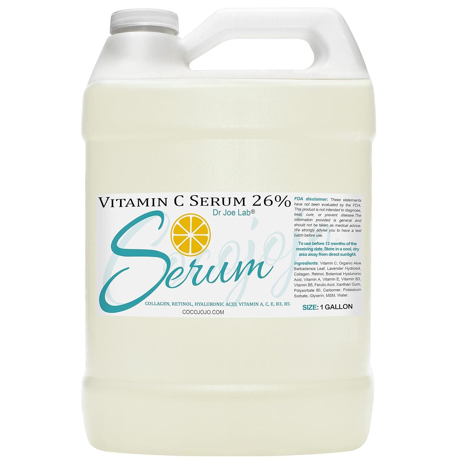 #1 Vitamin C Serum 26% Collagen Retinol Hyaluronic Acid Vitamin A, C, E, B3, B5 Aloe Vera Bulk Multiple Purposes Face Skin Ultra Hydrating Rejuvenating Instant Moisturizer COCOJOJO (128 oz / 1 gallon)