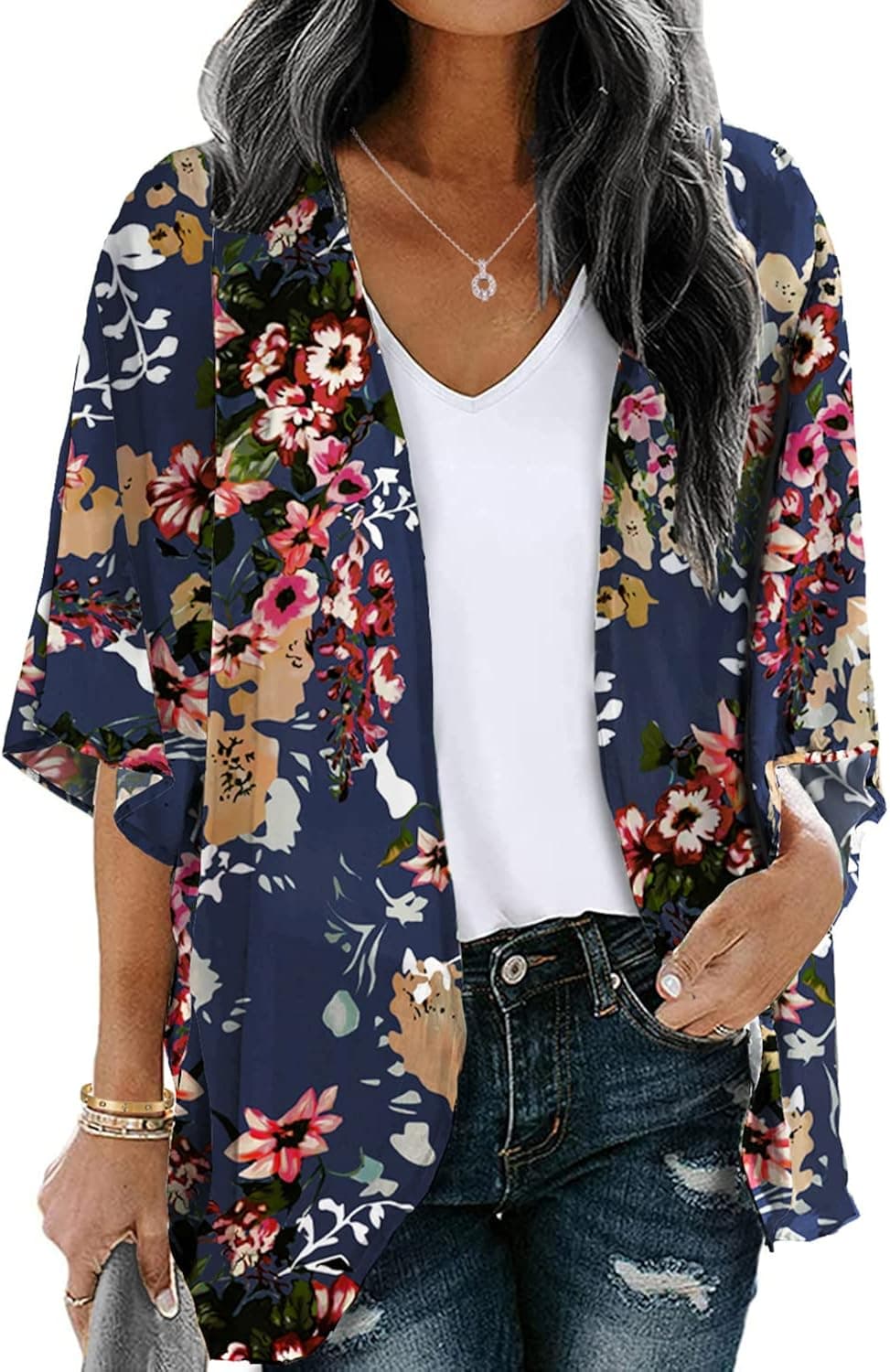 ChainJoy Women's Summer Beach Boho Chiffon Kimono Cardigans Sheer Open Front Cover Ups Tops