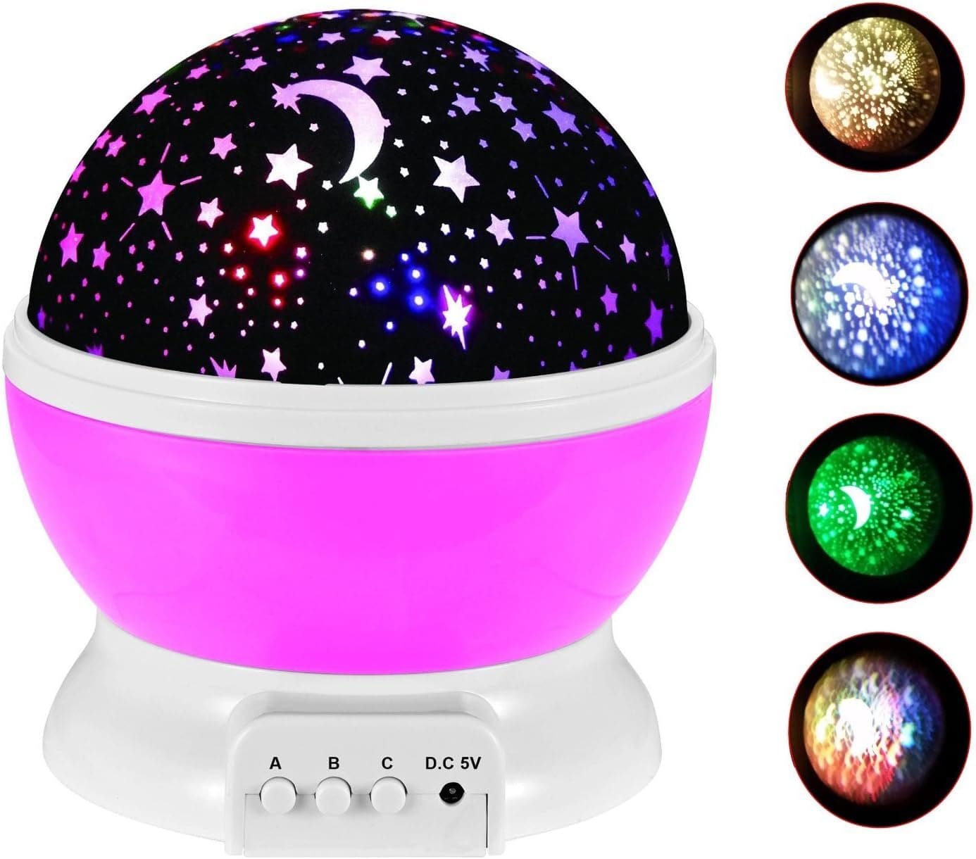 KssFire 360 Rotating Round LED Night Light Projector Lamp 3 Models Light Kids Bedroom Children's Room Romantic Rotating Cosmos Star Sky Moon Projector Baby Nursery Decorative Light (Pink)