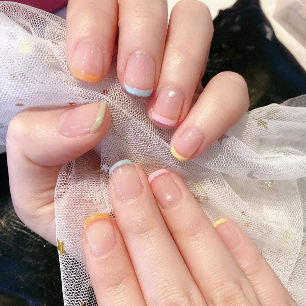 French Press on Nails Short Fake Nails Oval False Nails Pattern Watercolor Full Cover Nails for Women and Teen Girls (style 7) (style 1)