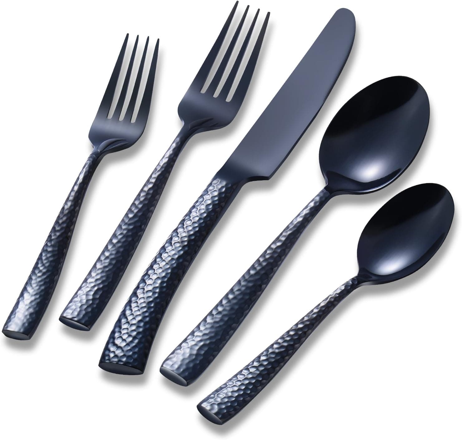 Flatasy Flatware Set Silverware Set Black Hammered Mirror Polished 20 Piece Cutlery Set Home Kitchen Use Wedding Housewarming Gift Service for 4