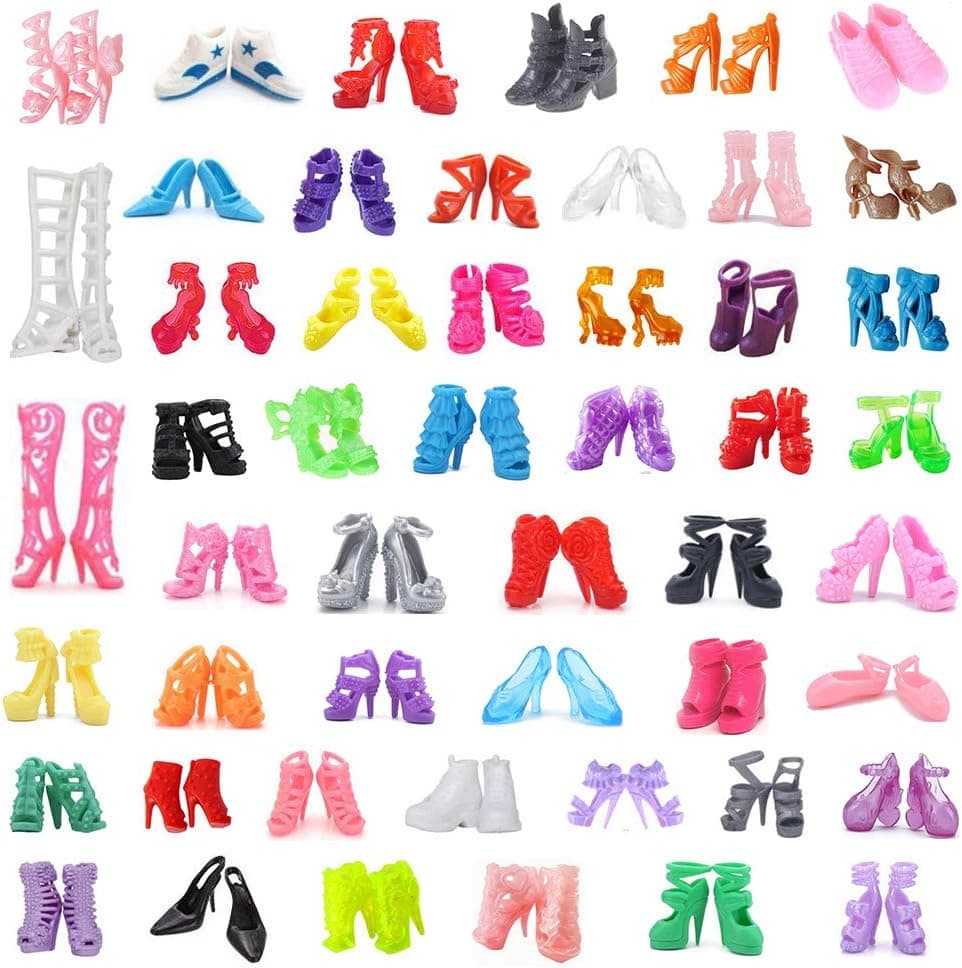 DoubleWood 50Pairs 11.5" Fashion Doll Shoes Replacement Different Assorted Colors High Heel Shoes Doll Boots Flat Shoes Set Replacement for 11.5 inch Doll