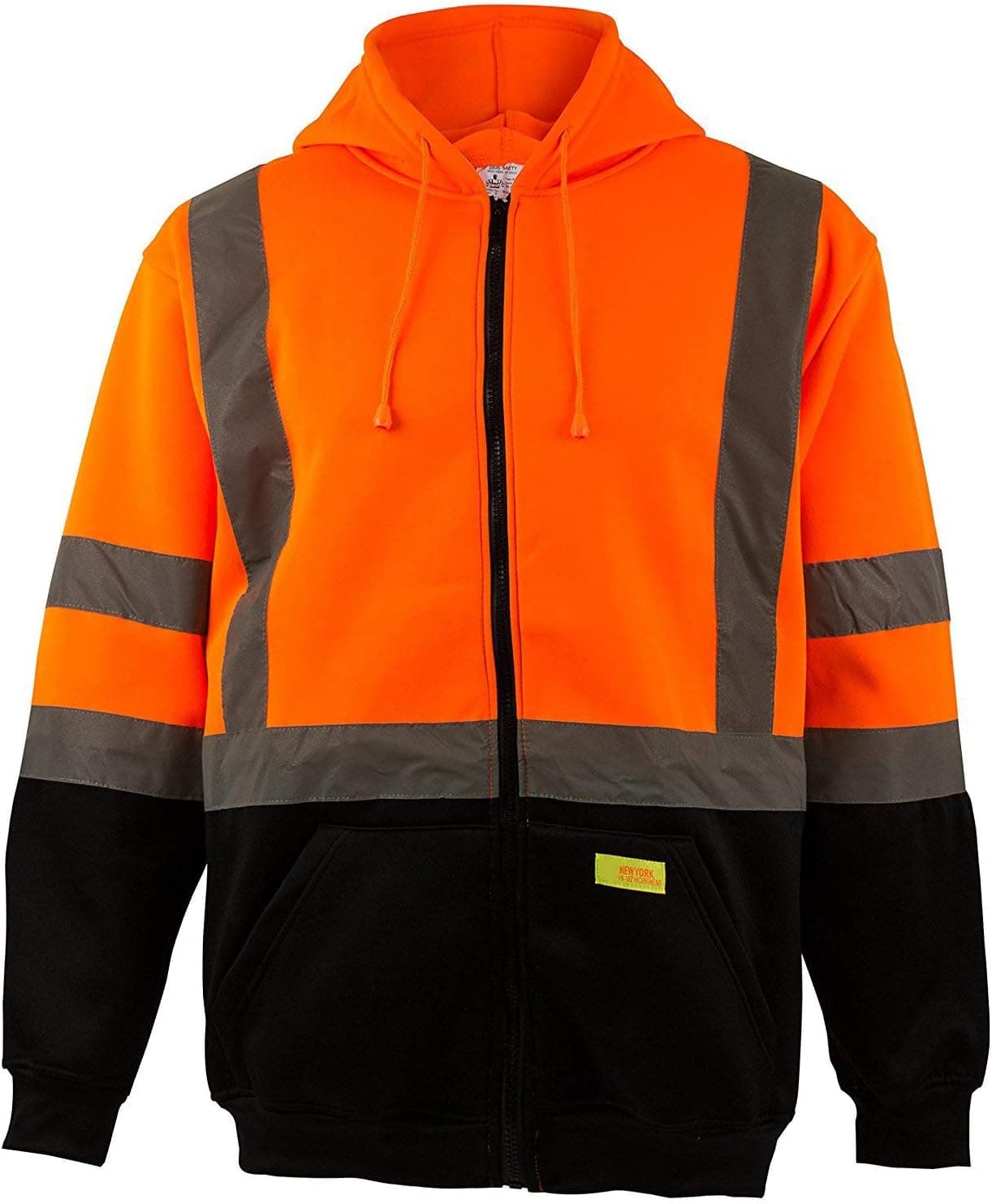 TS H6611 Men's ANSI Class 3 High Visibility Sweatshirt, Full Zip Hooded, Black Bottom, Fleece (Orange, Medium)