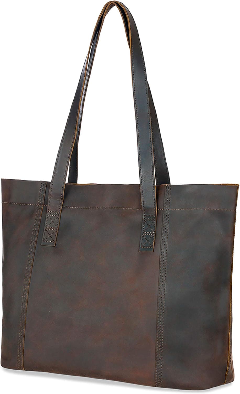 Minimalist Sturdy Durable Fits 16''Laptop Genuine Leather Handbag Tote Bag Shopper Purse Shoulder Bag School Bag Lady's Gift（Dark Brown4.0）