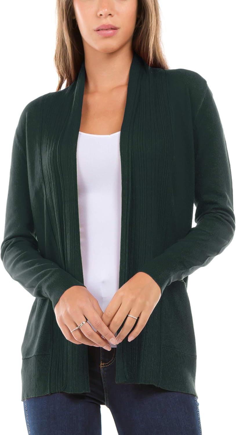 Vialumi Women's Regular Long Sleeve Open Front Draped Shawl Collar Cardigan