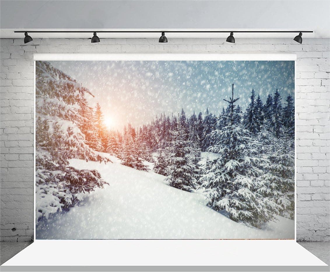 Leyiyi Winter Forest Scenery Backdrop 7x5ft Photography Backdrop Thick Snow Endless Road Tall White Snow Cedar Virtual Halo Bokeh Sparkling Sunlight Beam Snowflake Family Friends Party Backdrop