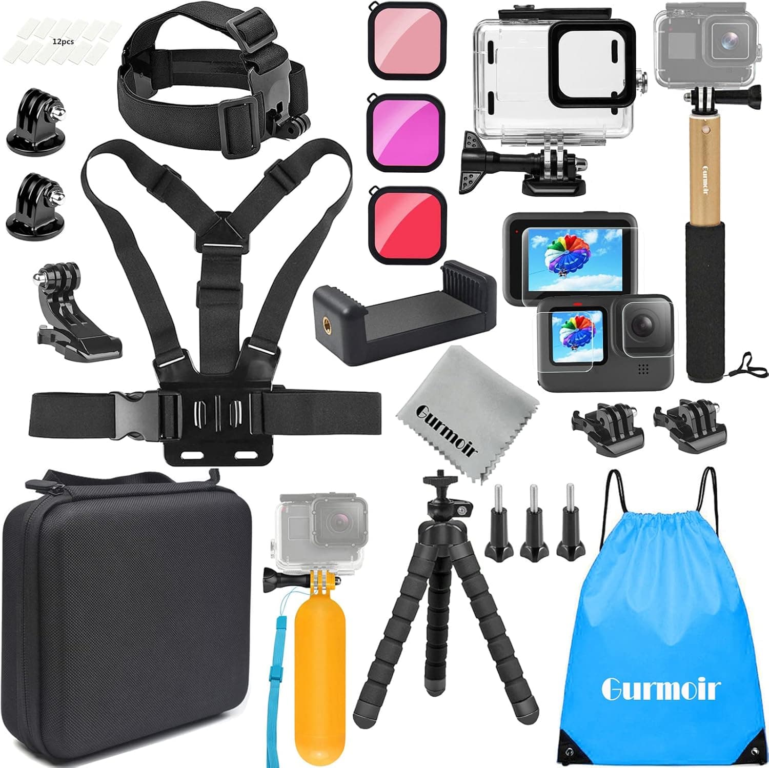 Gurmoir Accessories Kit Set for Go Pro Hero 11/Hero 10/Hero 9 Black, Waterproof Housing Case+3Filters+Screen Protector Bundle for GoPro Hero 11 10 9 Accessory(PT06)