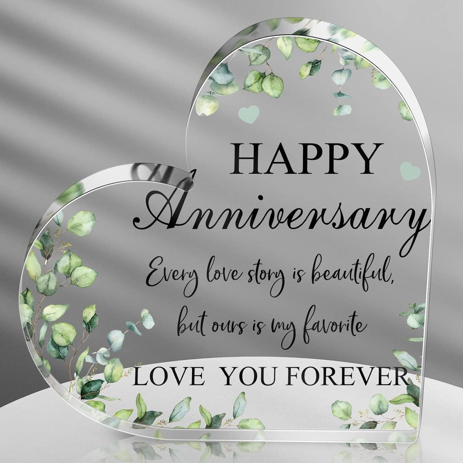 Happy Anniversary Cardinal Gift for Women Anniversary Wedding Gifts Anniversary Acrylic Heart Valentines Day Gifts for Her Him Couple Wife Husband Girlfriend Boyfriend (Eucalyptus Style)