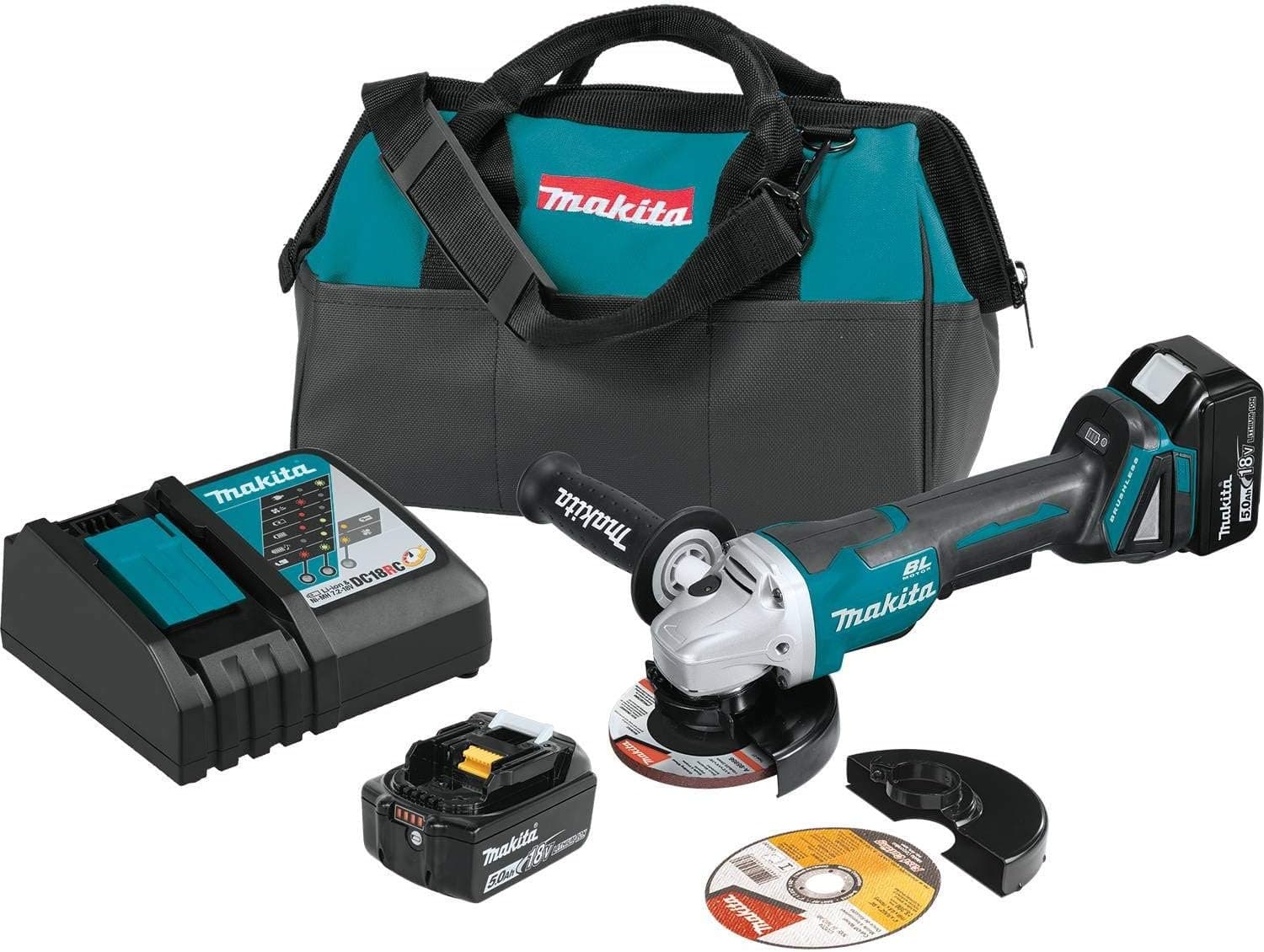 Makita XAG11T 18V LXT® Lithium-Ion Brushless Cordless 4-1/2” / 5" Paddle Switch Cut-Off/Angle Grinder Kit, with Electric Brake (5.0Ah)