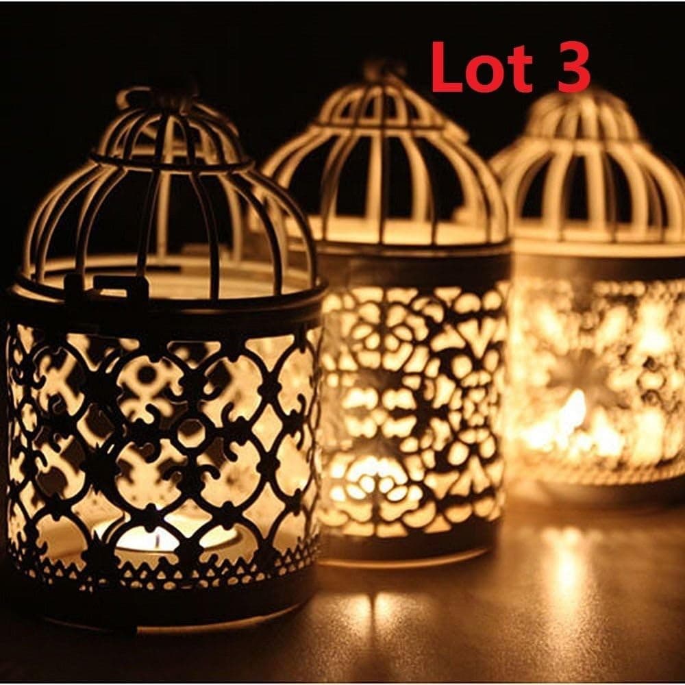 3 Vintage Metal Hollow Hanging Bird Cage Candle Holder Candlestick Lantern Decor