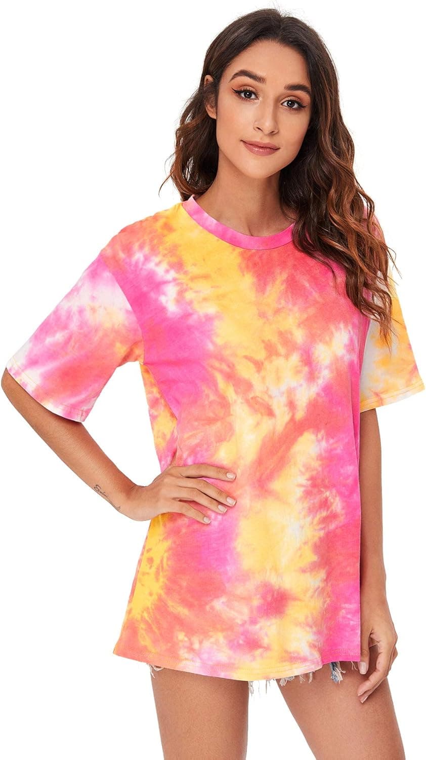Milumia Women Oversized Casual Loose Fit Tee Shirts Short Sleeves Hippie Tie Dye Tops Green