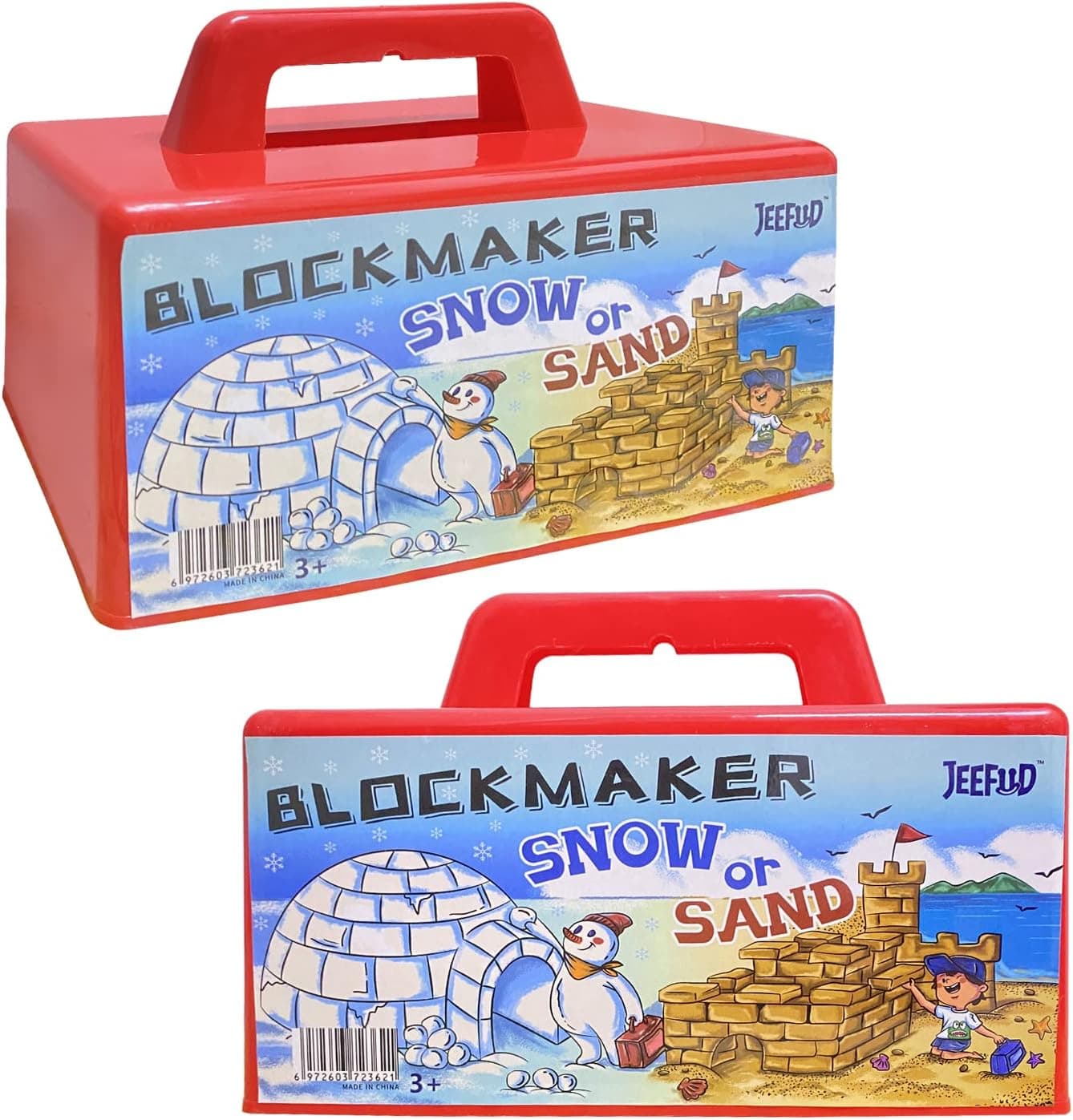 JEEFUD Snow Block Maker,Sand Castle Mold, Beach Snow Building Kit Toys for Kids 4 5 6 7 8 9 10 Year Old Boys Girl,Winter Outdoor Fun（Red,2 Pack）