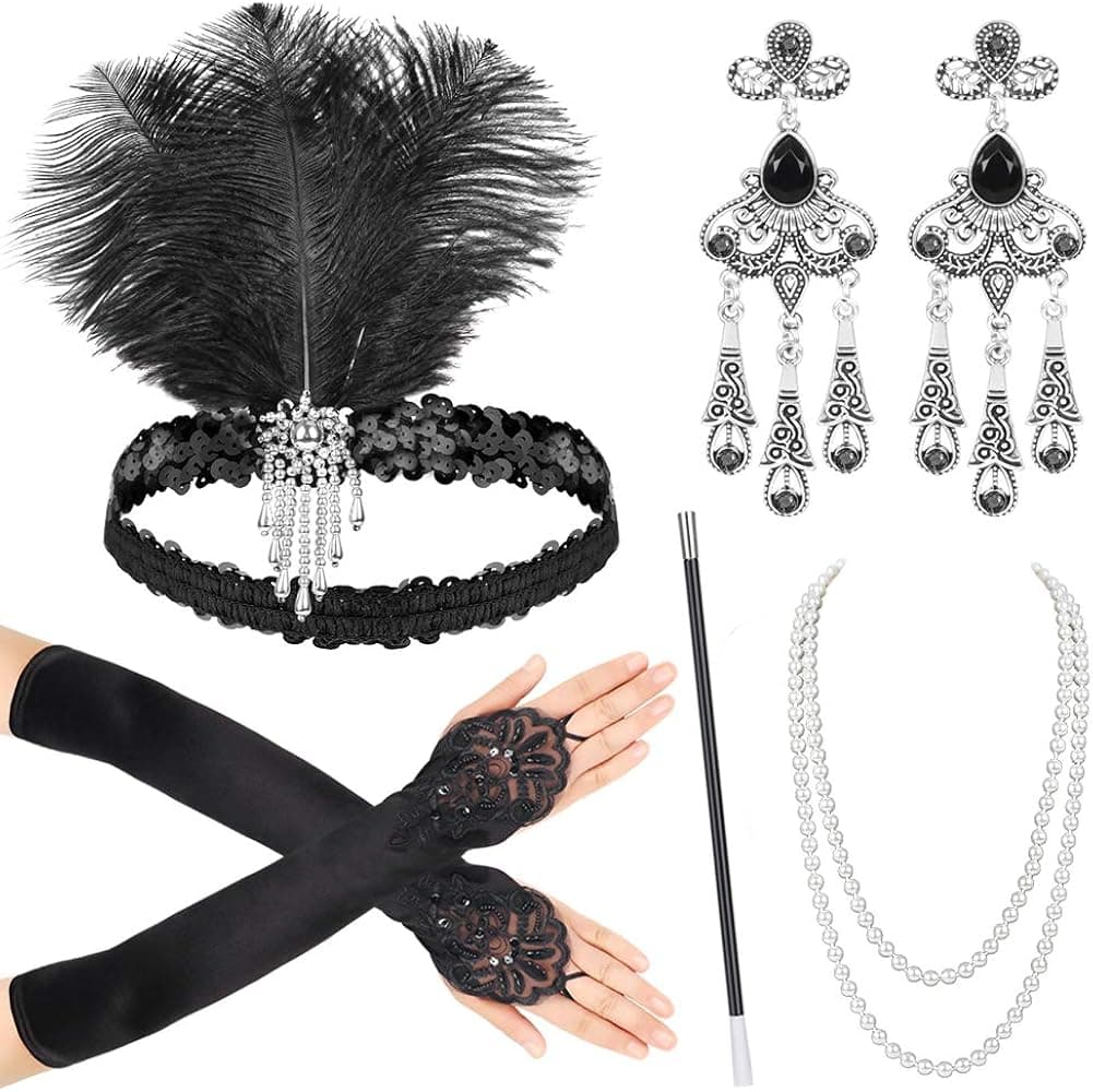 1920s Accessories, Great Gatsby Accessories Set for Women, Flapper Costume Accessories Set- Flapper Headpiece, Earrings