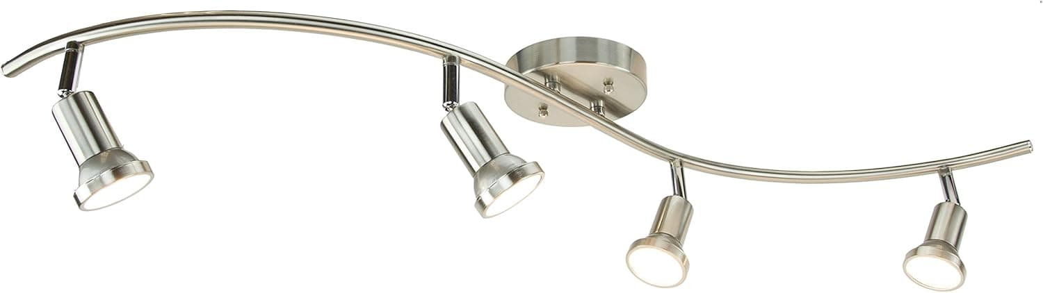 DND 4-Light Adjustable LED Track Lighting Kit - Curved - GU10 LED Bulbs Included. CE20014-LED-SN (Satin Nickel LED)