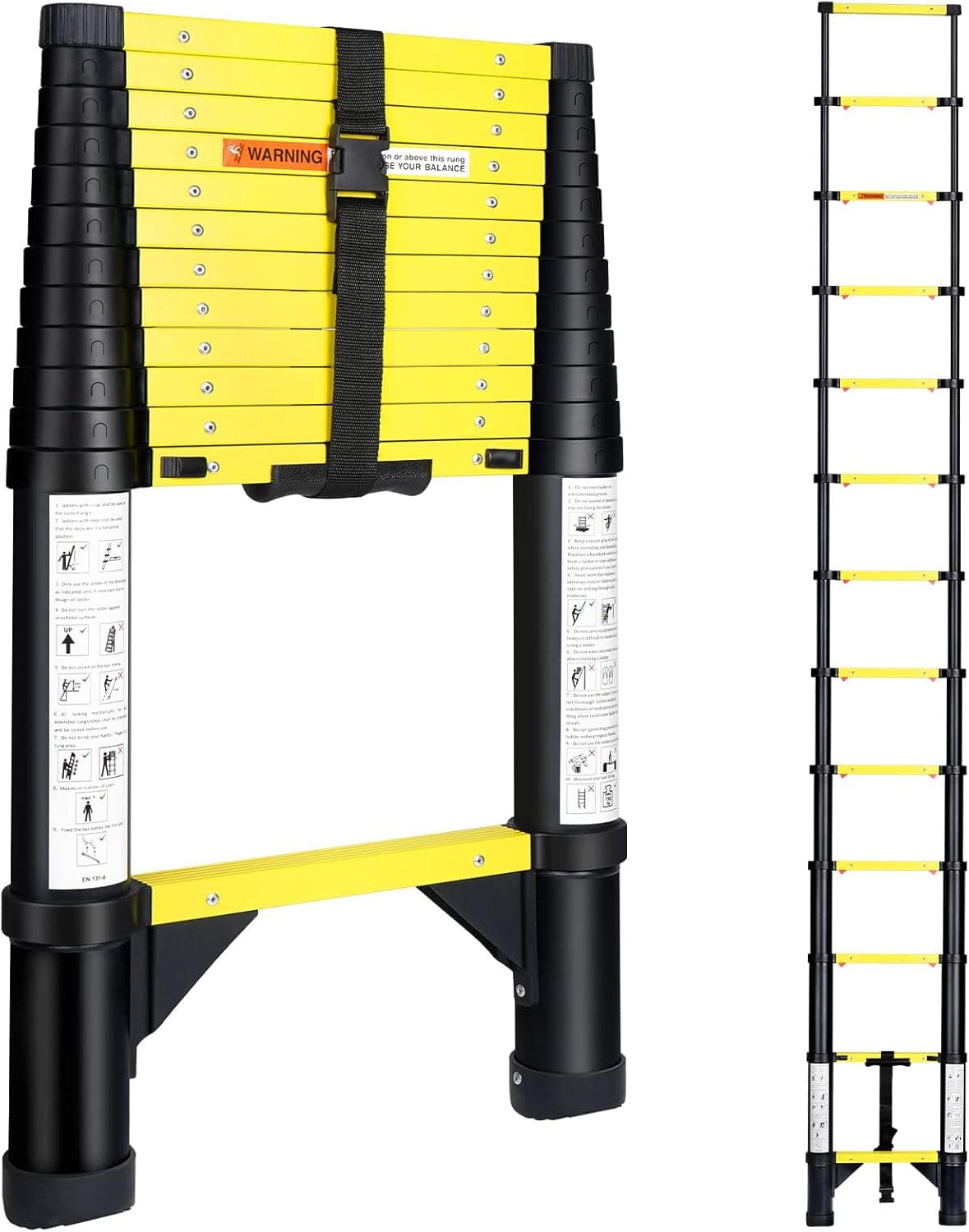 FASTORS Telescoping Ladder 12.5 Feet,One-Button Retraction Aluminum Extension Ladder,Multi Position Ladder Heavy Duty Load 330LB, Collapsible Ladder for RV,Attic or Outdoor Task.