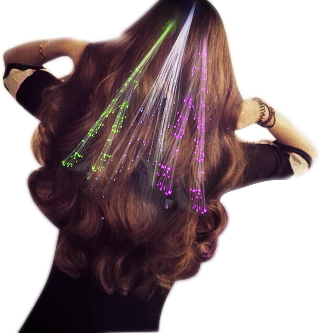eLUUGIE 24 Packs LED Hair Light Up Hair for Halloween Party Favors Party Supplies, Light Up Toys with Flashing Hair Fiber Optic Extension Barrettes