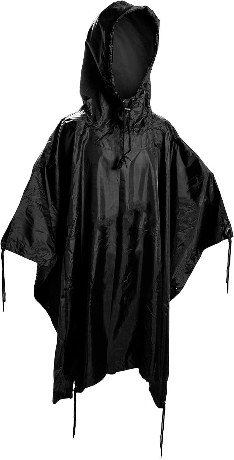 Brand New Fashion Us Waterproof Hooded Ripstop Wet Festival Rain Poncho Black