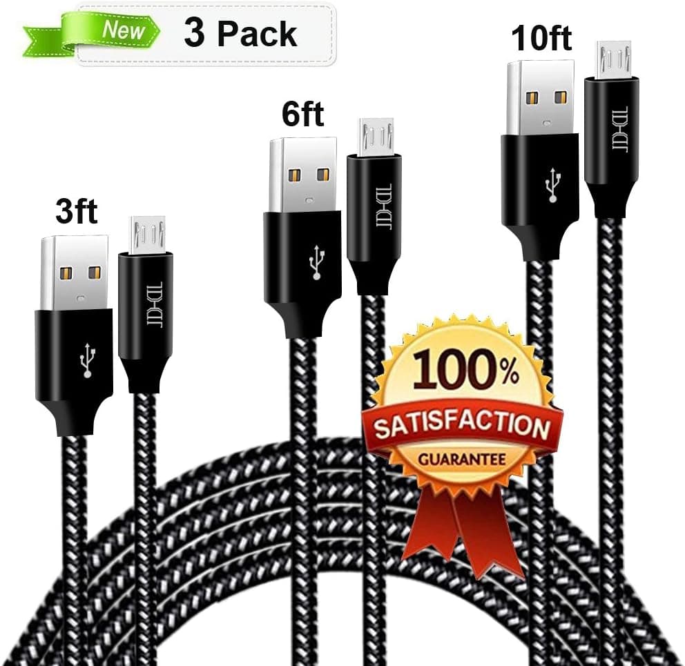 Micro USB Cable Charger, 3Pack 3FT/6FT/10FT Super-Durable Nylon-Braided Fast Sync&Charging Cord for Kindle, Samsung Galaxy S6 S7 Edge J3 J7, LG stylo 2 3 Plus, Sony, PS4, Smartphones & More