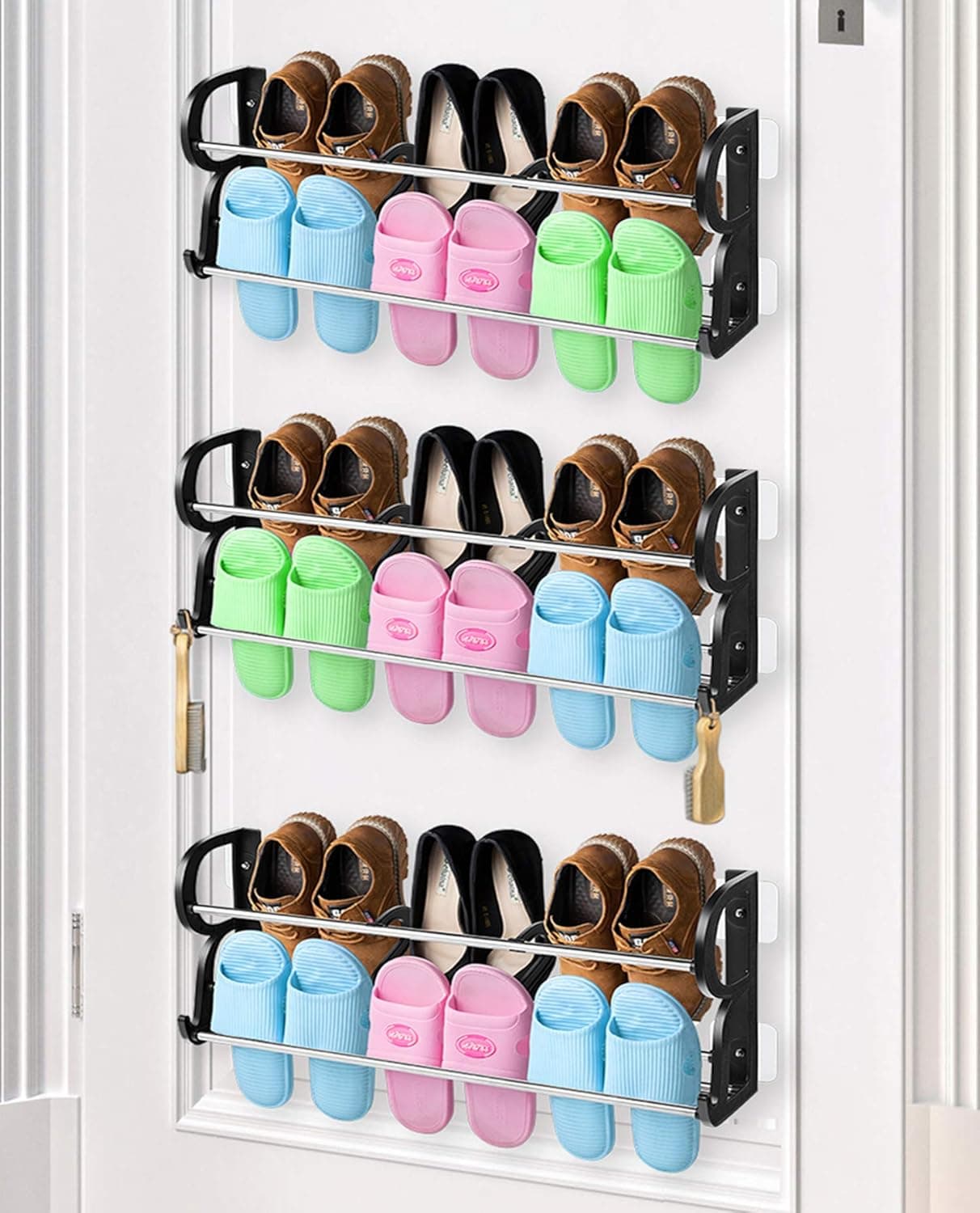 ROMIOR Hanging Shoe Organizer, 3 Pack Shoe Rack Organizer Over The Door or On The Wall Hanging Shoe Rack with Hooks for Closet, Entryway,Kitchen (3 PACK LARGE)