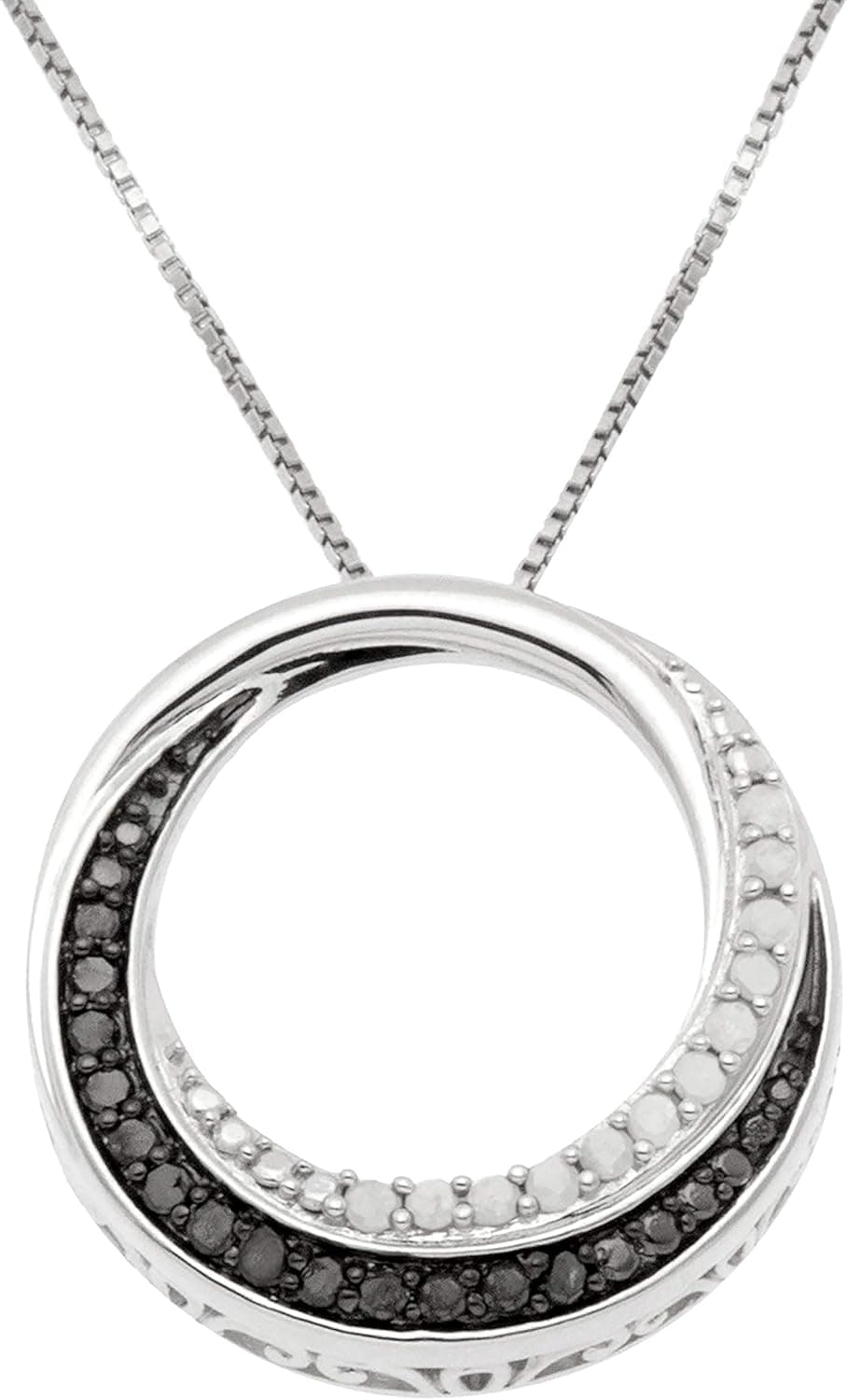 JewelExclusive .25 CTTW BLACK+WHITE DIAMOND SWIRL CIRCLE PENDANT