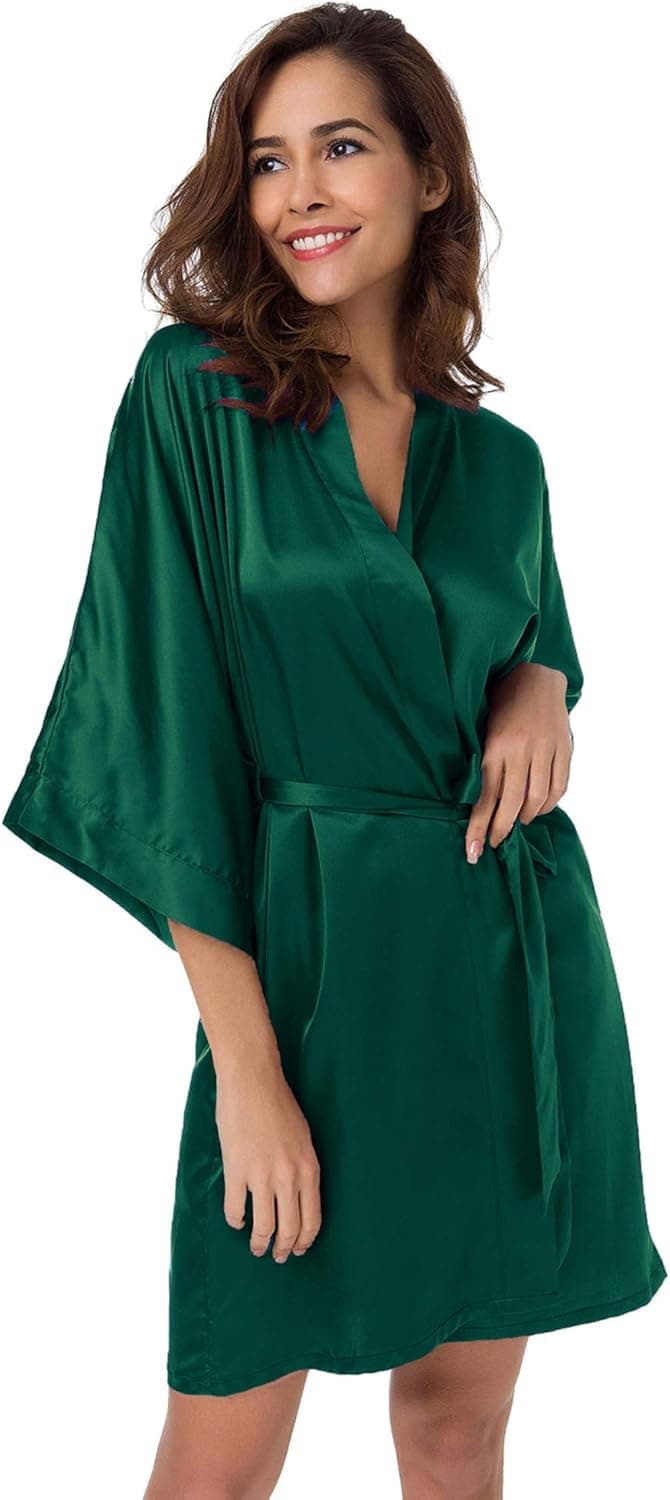 SIORO Women's Satin Robe Silk Kimono Bathrobe for Bride Bridesmaids Wedding Party Loungewear Short S-XXL