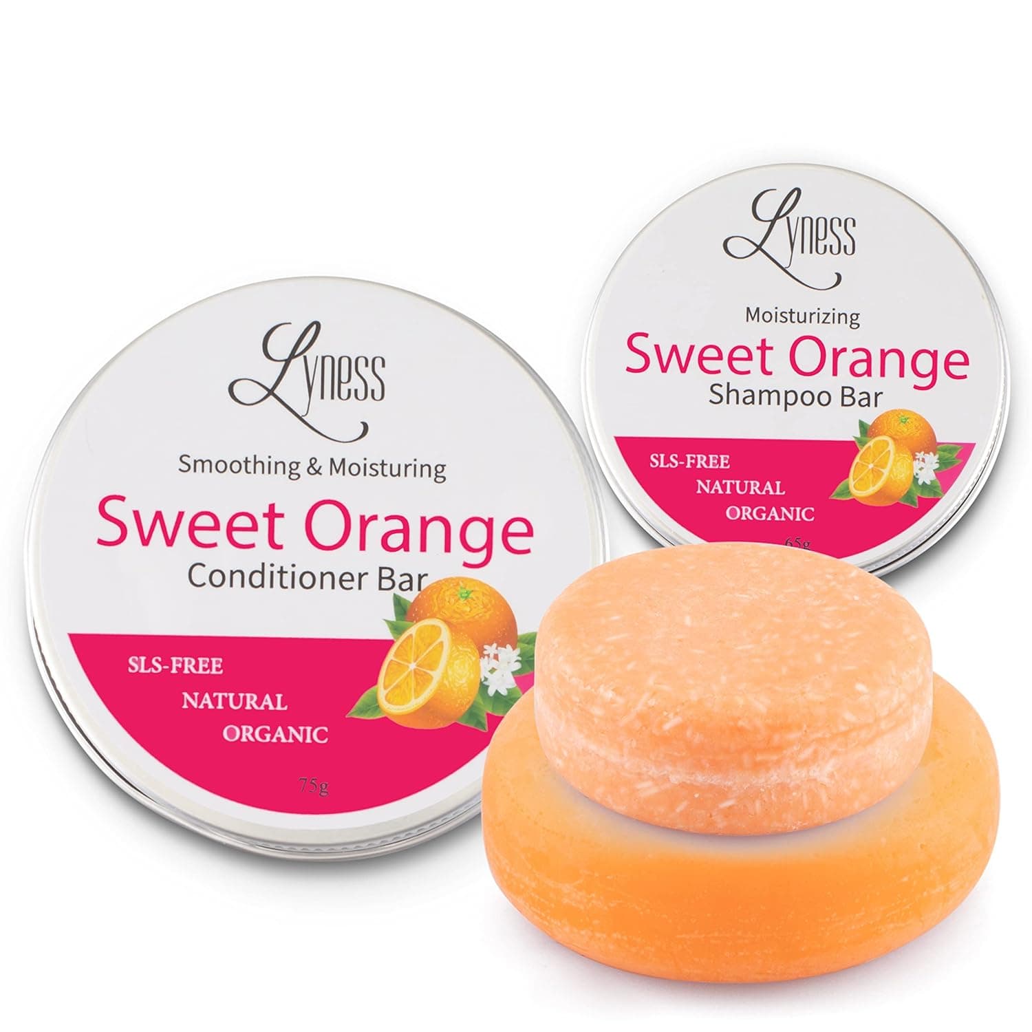 Lyness Sweet Orange Shampoo Bar & Conditioner Bar Set | Organic & Natural | Eco-friendly, Plastic-free