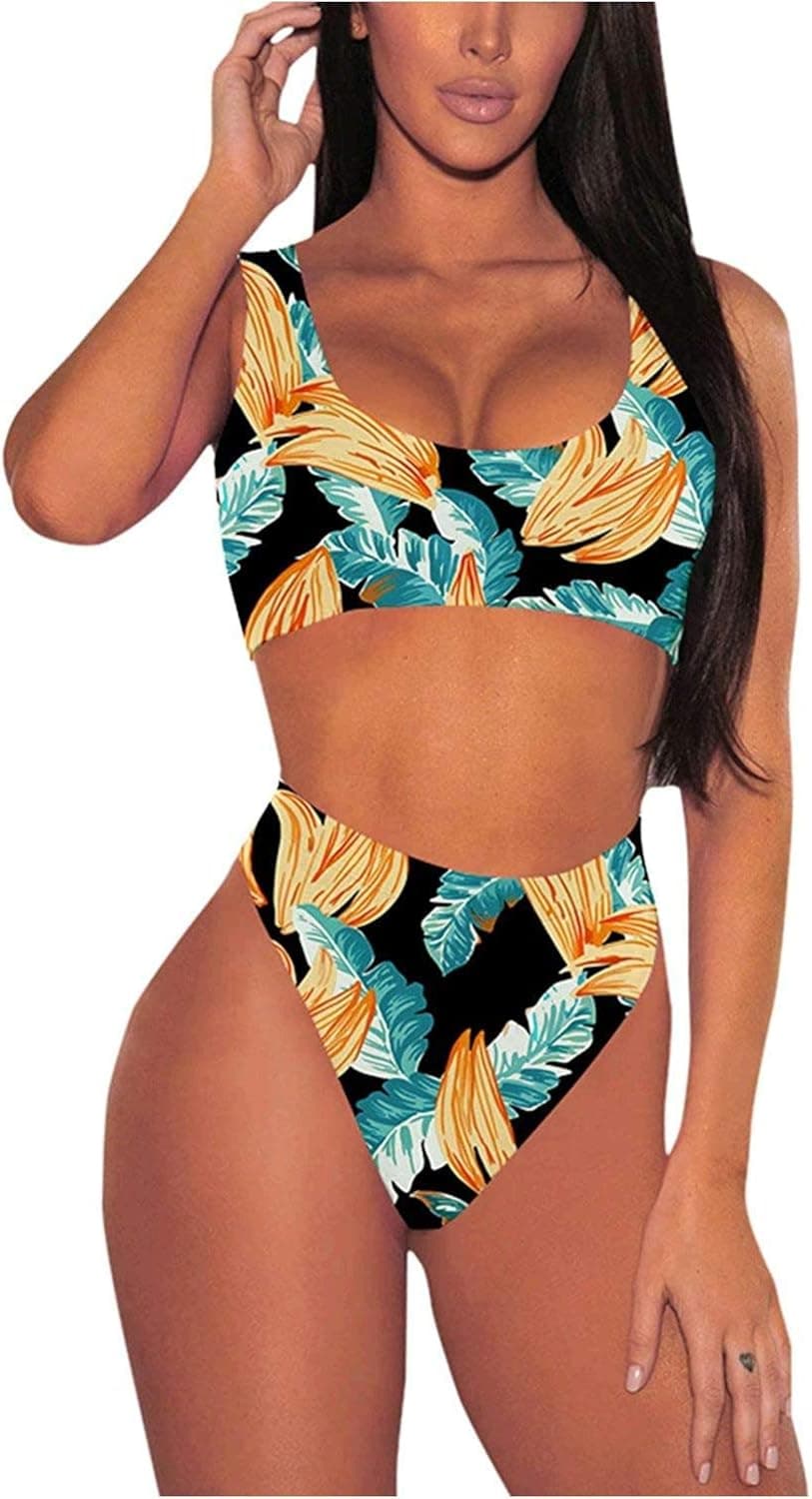 Pink Queen Women's Crop Top High Waisted Cheeky Bikini Set Two Piece Swimsuits