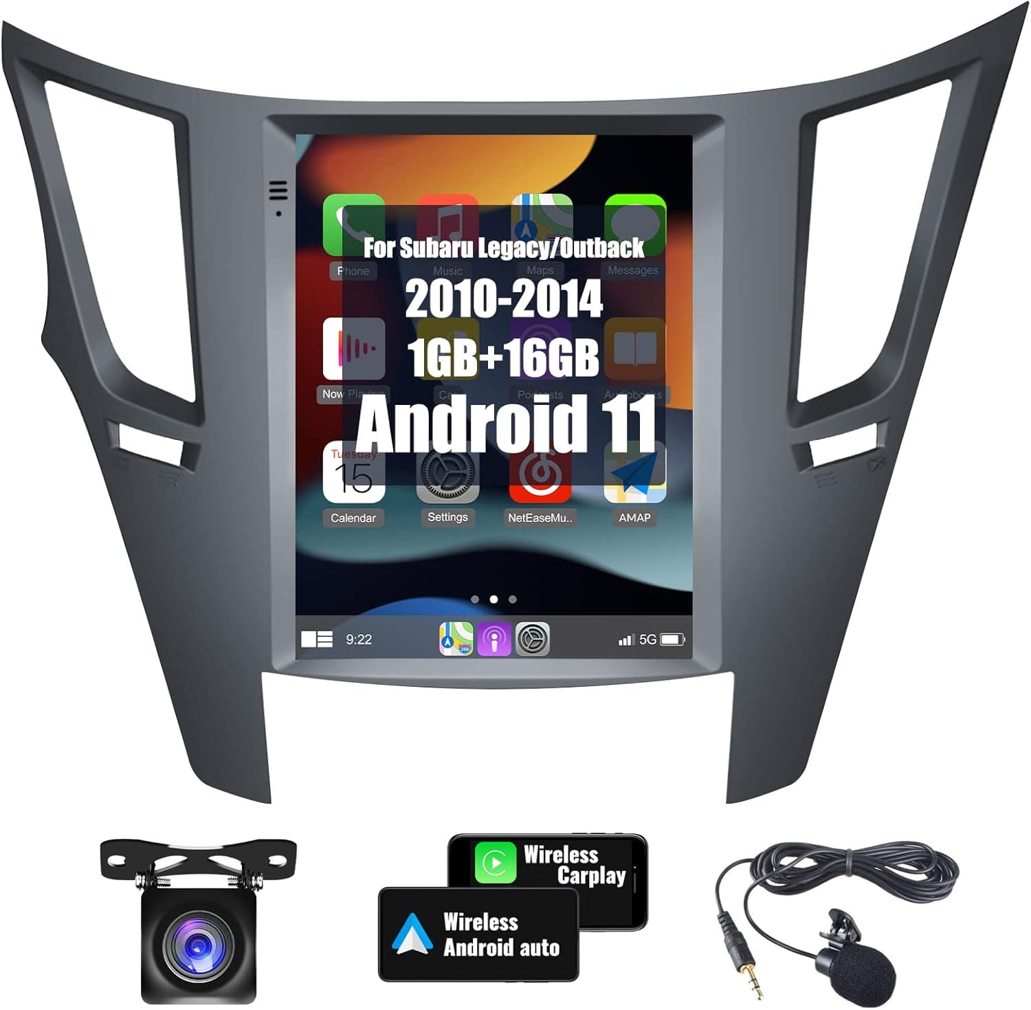 UNITOPSCI Android 11 Car Radio for Subaru Outback Legacy 2010-2014 CarPlay Android Auto 9.7 Inch Vertical Touchscreen Bluetooth GPS Navigation FM Stereo with Backup Camera Mic WiFi HiFi SWC Multimedia
