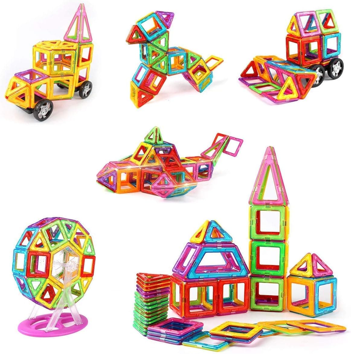 idoot Magnetic Blocks for Kids, Educational Building Toys Magnetic Tiles Ferris Wheel Stem Set - 100Pcs, Rainbow