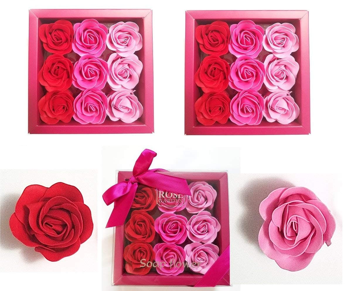 3 Boxes (27 Pcs Total) of Red Flora Scented Rose Flower Bath Soap, Plant Essential Oil Rose Soap in Gift Box, Gift for Anniversary/Birthday/Wedding/Valentine Day/Mothers Day