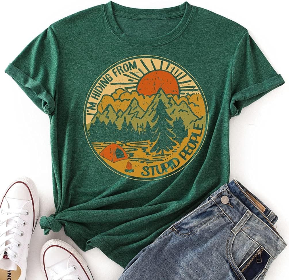 Flovex Women's Retro Sarcastic Graphic T-Shirts I Hate People Short Sleeve Tops Funny Vintage Outdoor Camping Tee Shirts